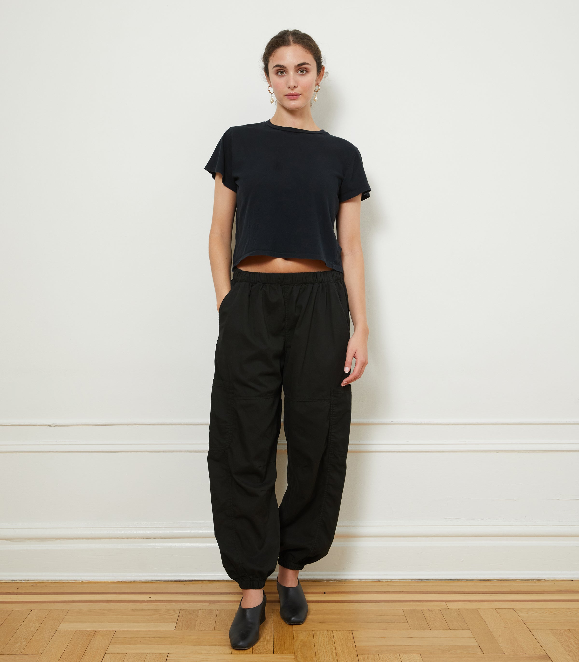 Emily Barrel Leg Cargo Pants & Bessette Tee - Black | LOUP