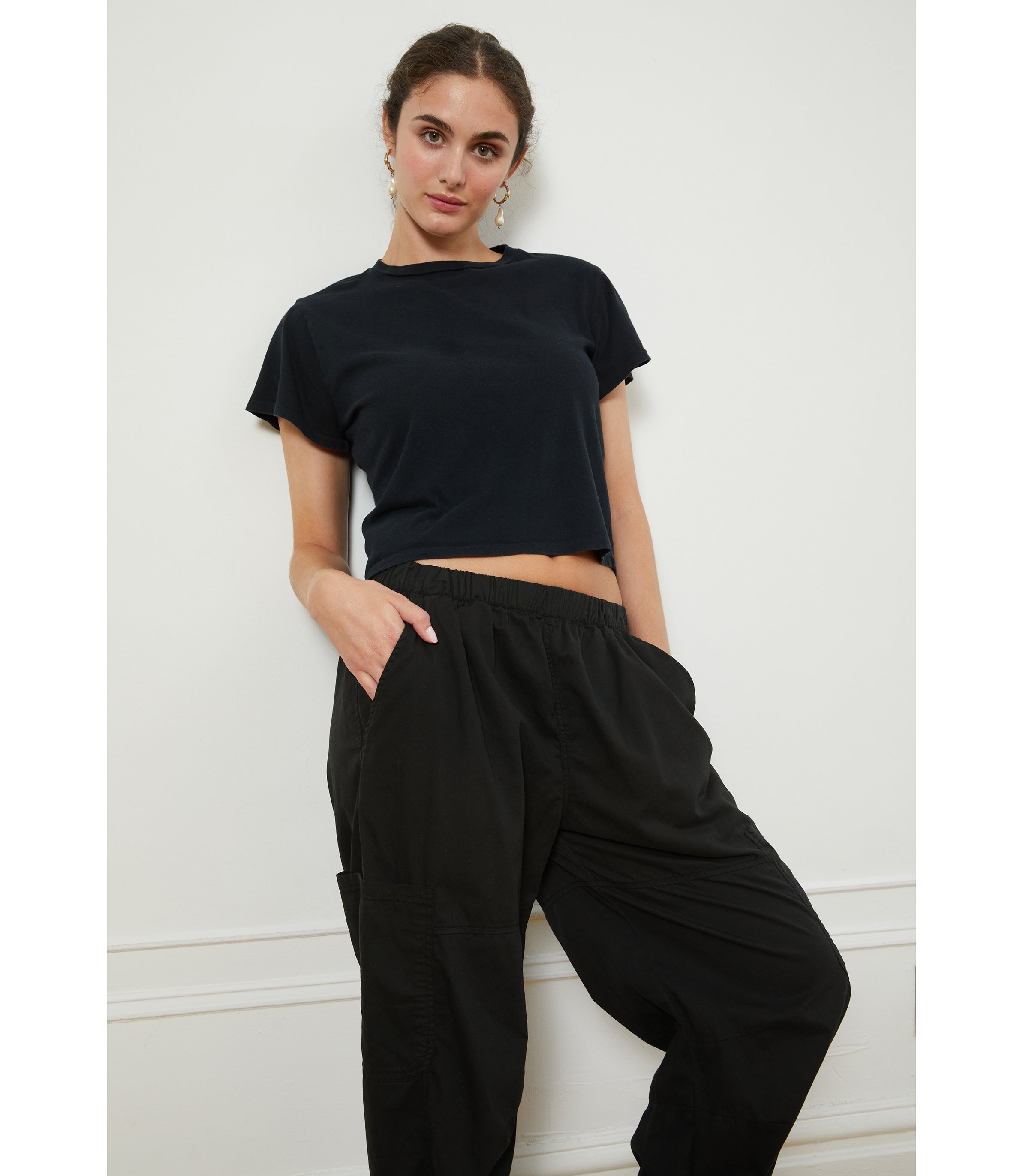Emily Barrel Leg Cargo Pants & Bessette Tee - Black | LOUP