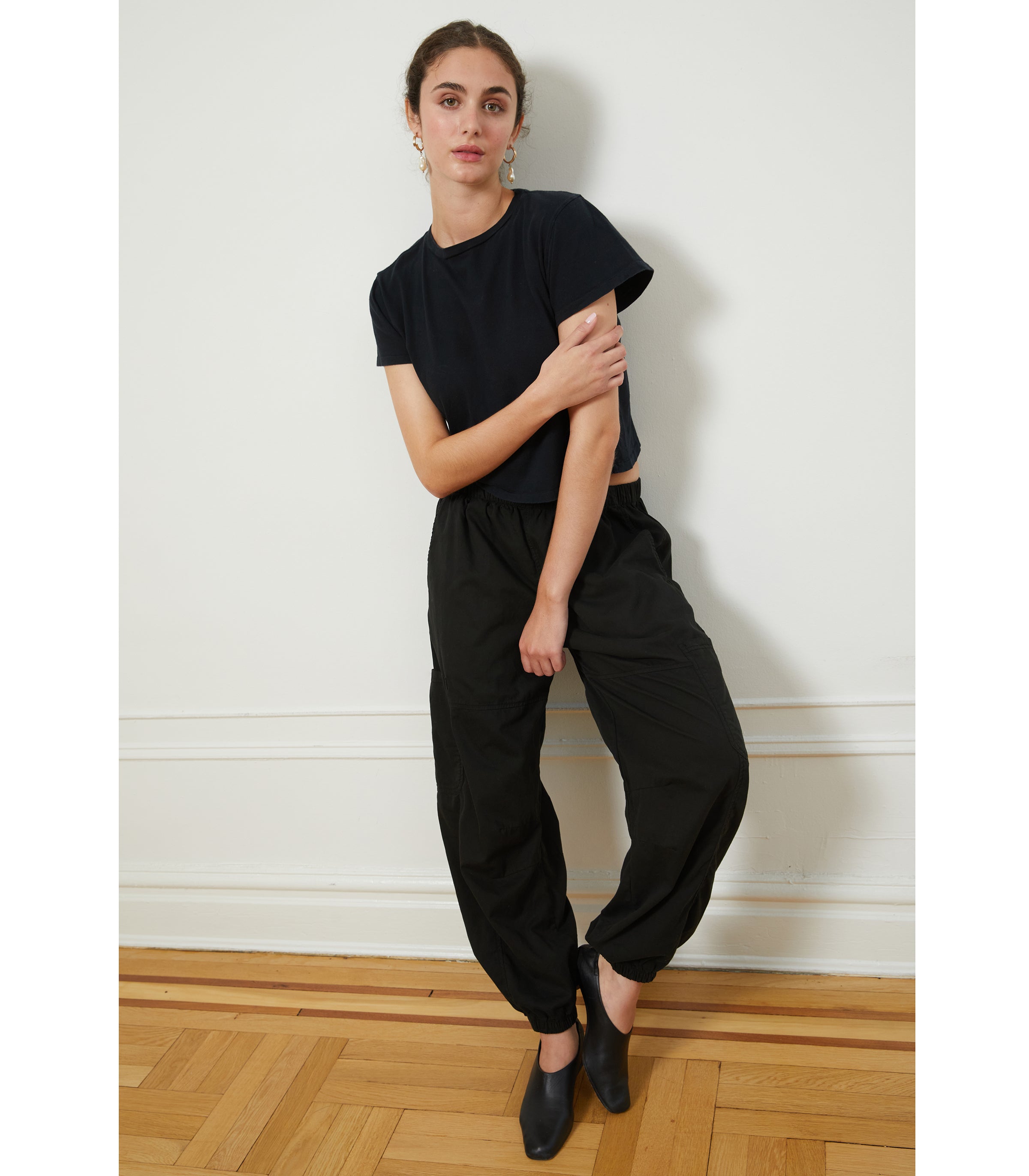Emily Barrel Leg Cargo Pants & Bessette Tee - Black | LOUP
