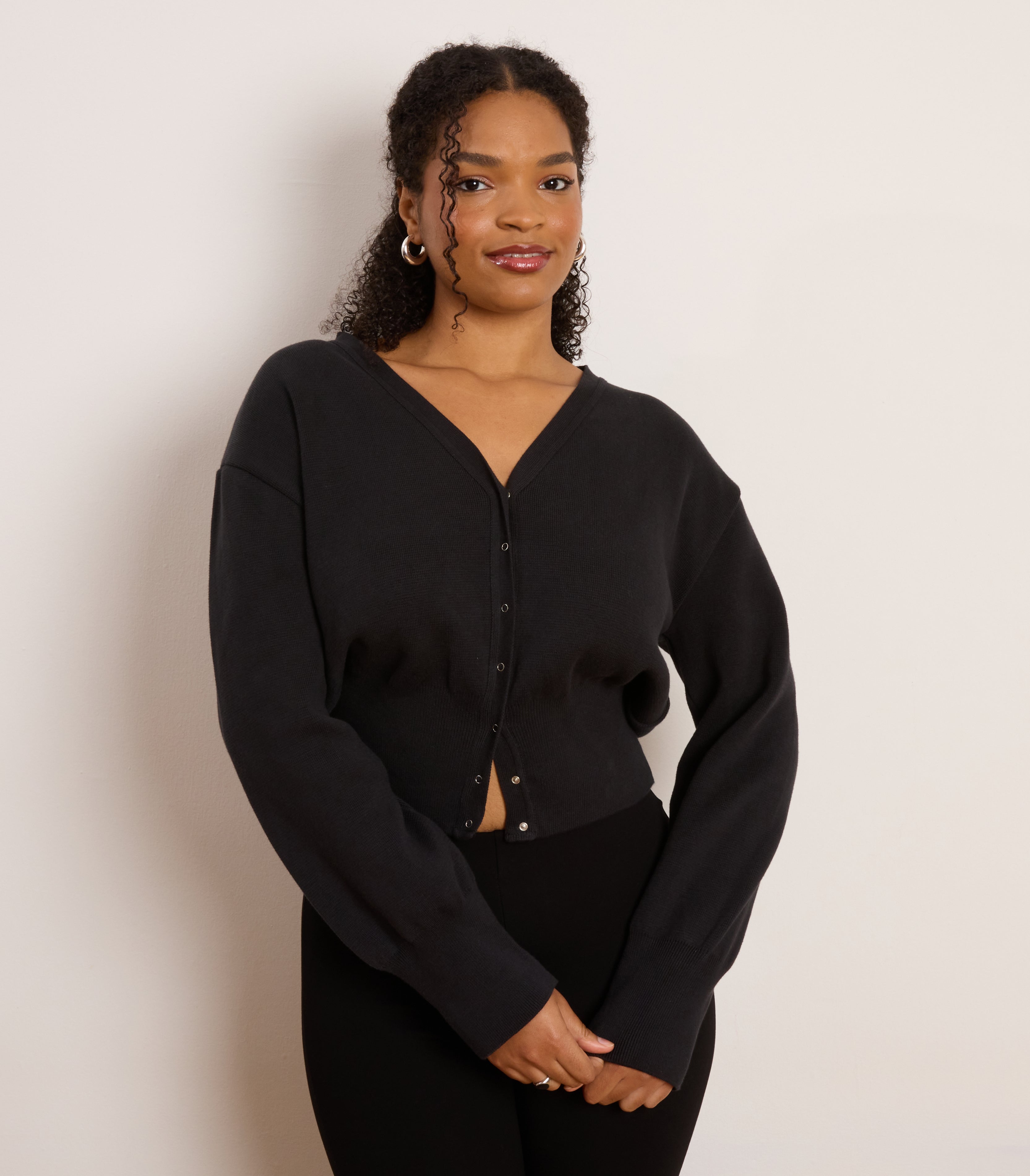 Celia Cropped Snap Cardigan - Black