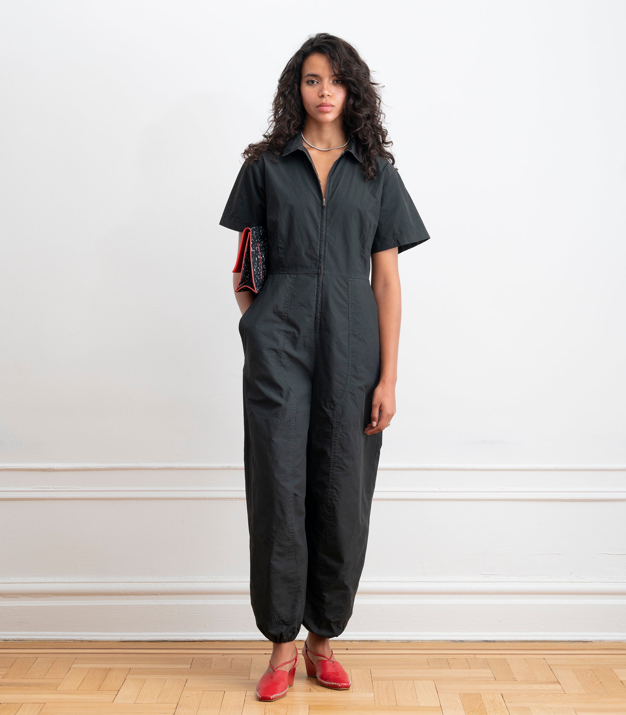 Clara Short Sleeve Parachute Leg Jumpsuit - Black