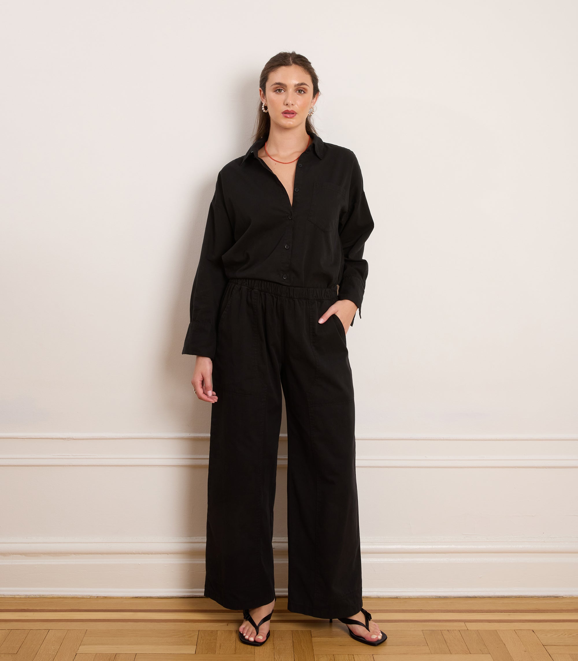 Rachel Elastic Waist Carpenter Pants - Black