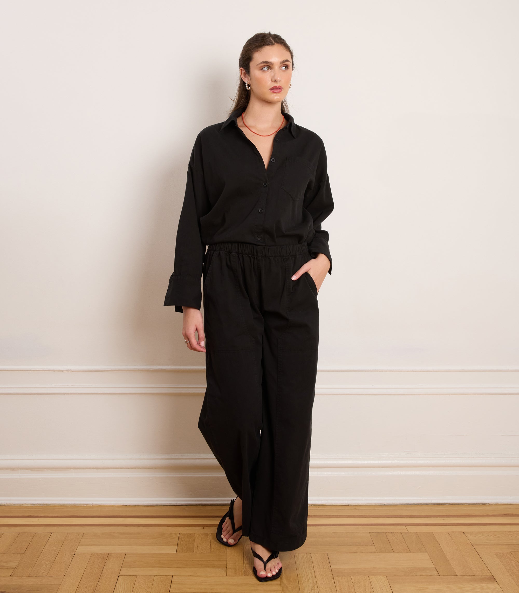 Rachel Elastic Waist Carpenter Pants - Black