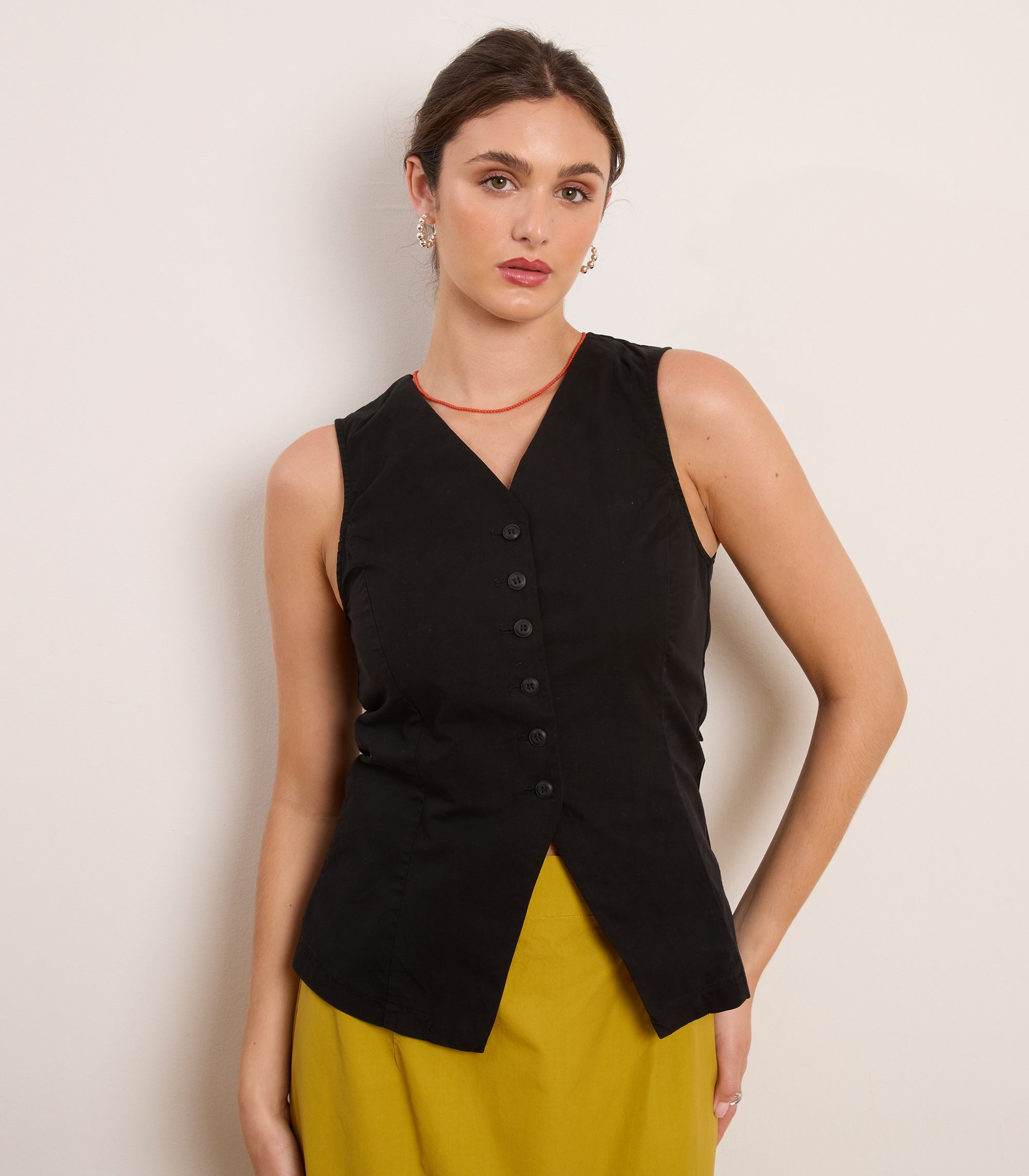 Laura Fitted V-Neck Vest - Black