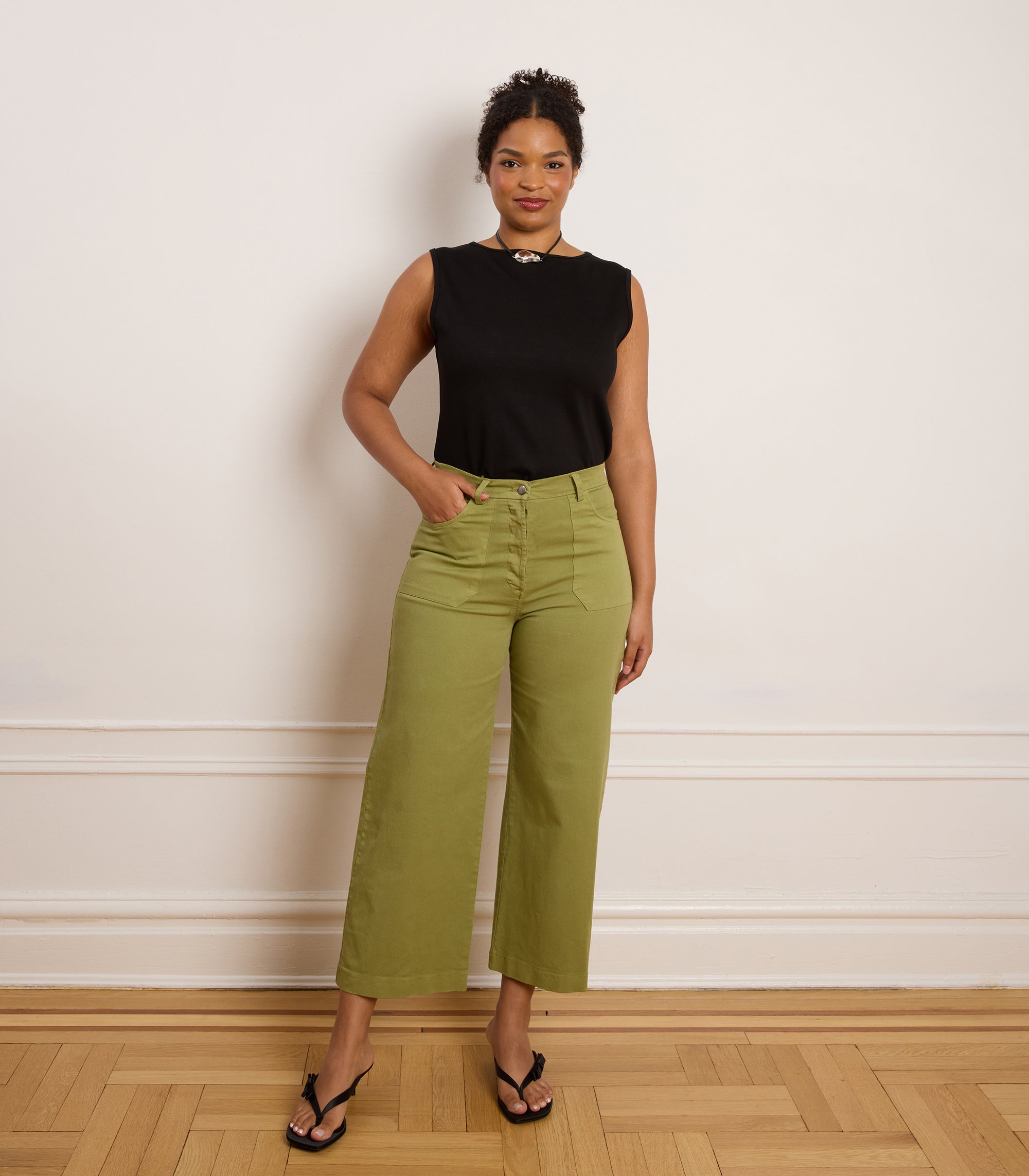 Simone Wide Crop Pants - Pistachio
