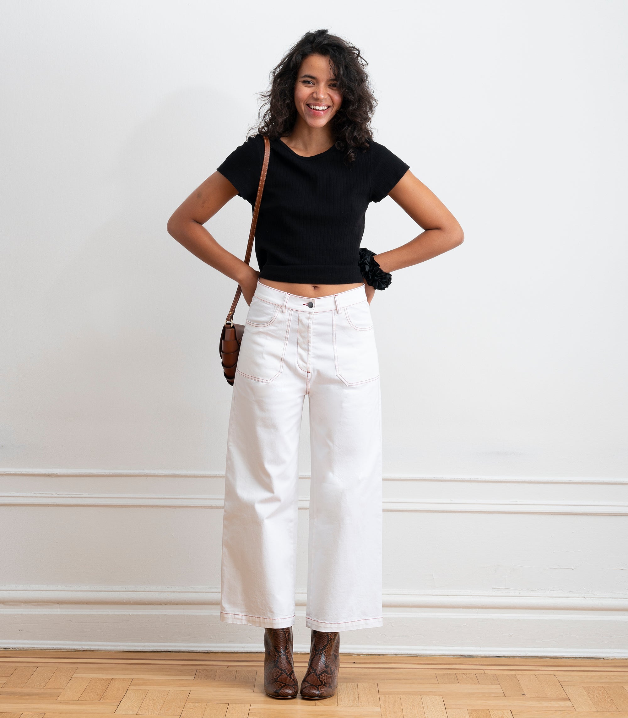 Simone Wide Crop Pants - White & Red