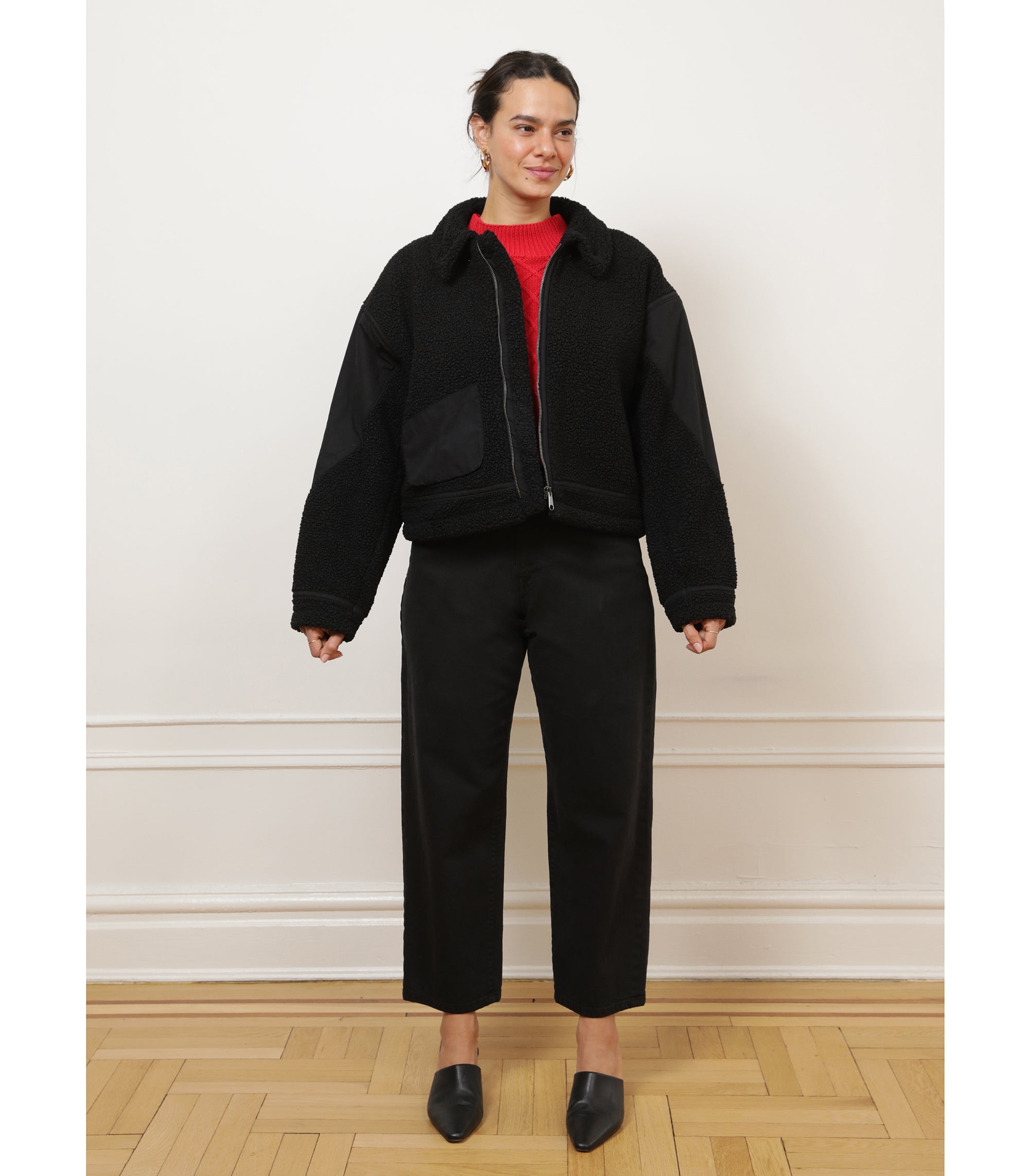 Vanessa Shearling Bomber Jacket - Black