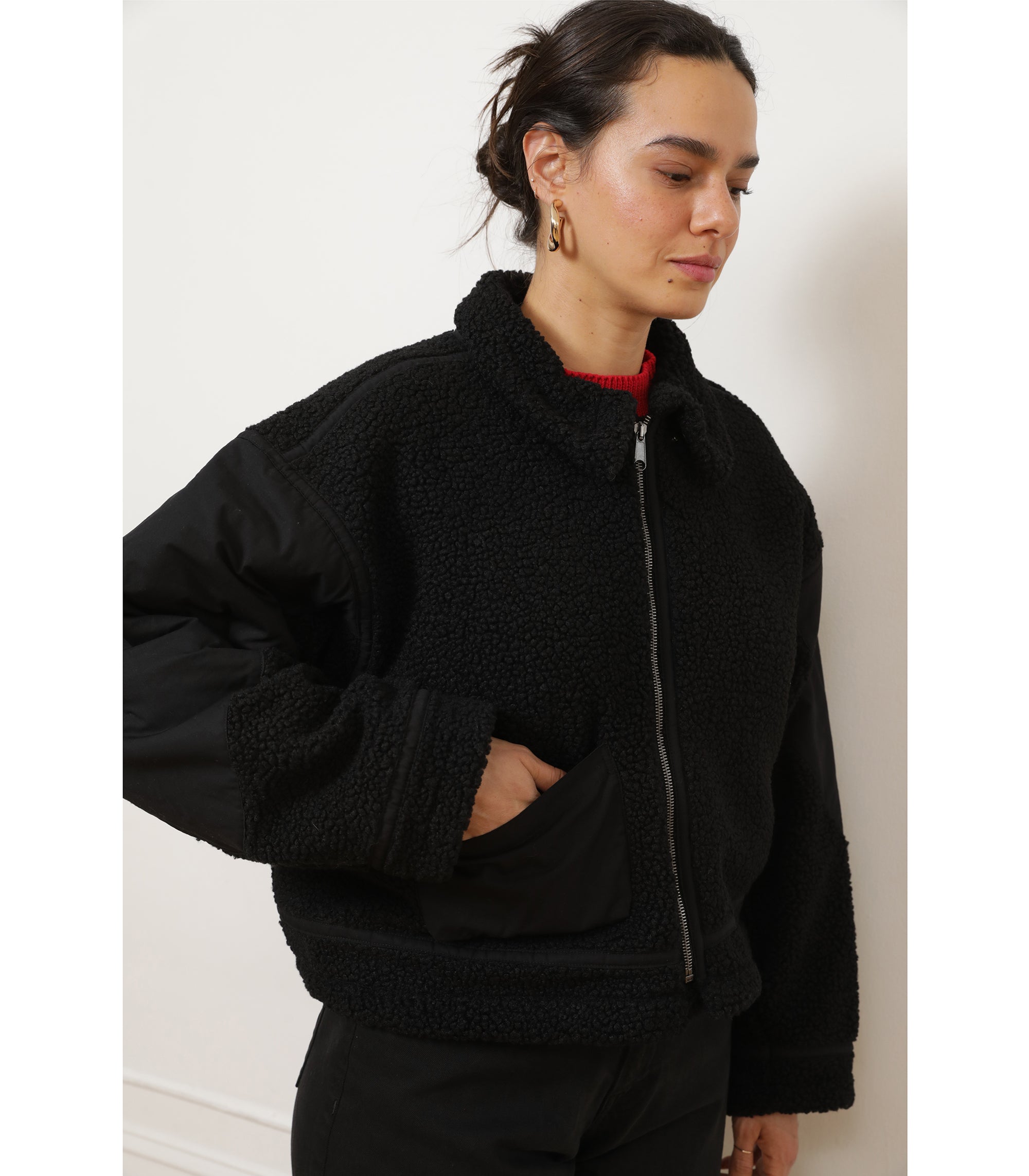 Vanessa Shearling Bomber Jacket - Black