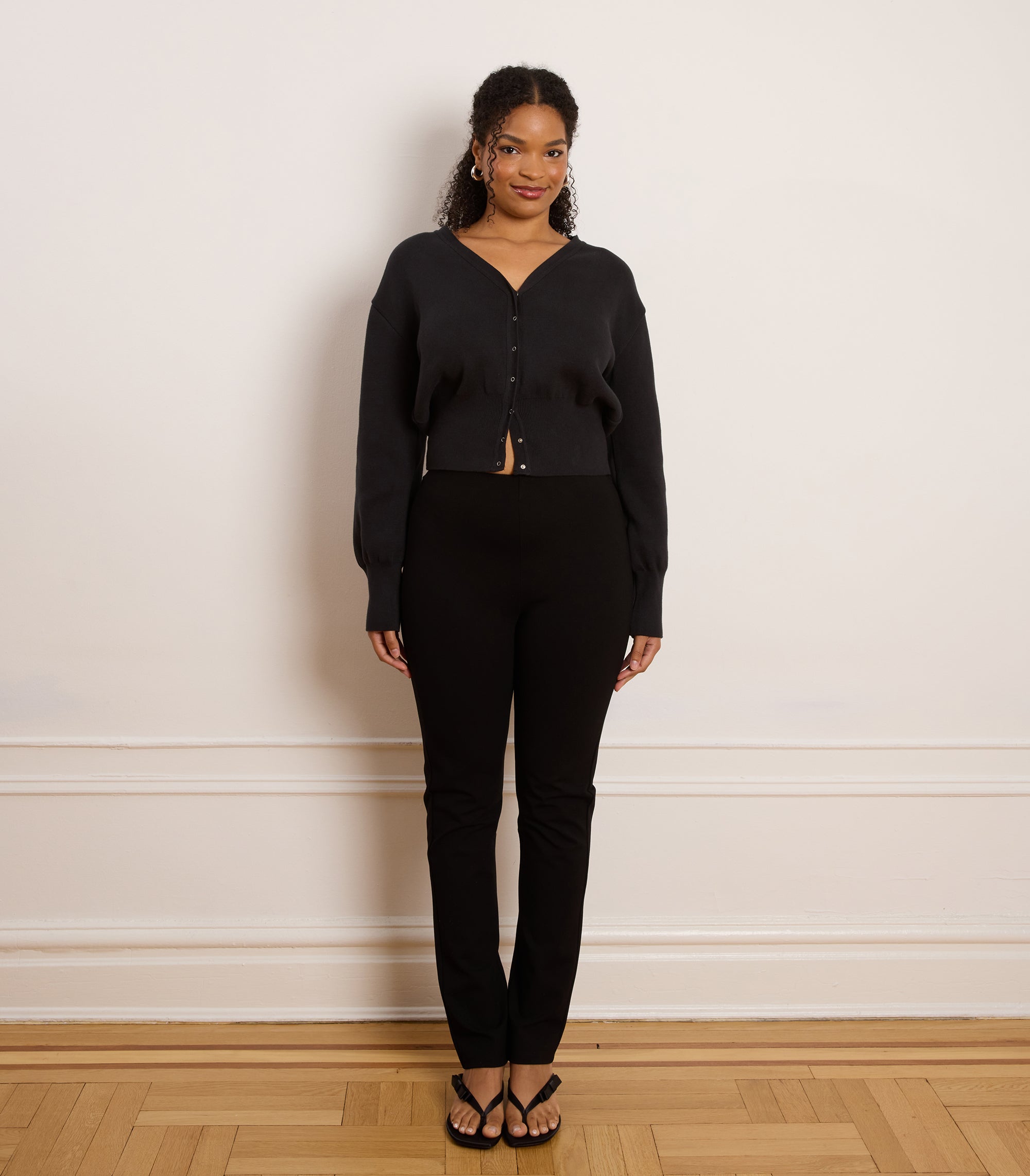 Celia Cropped Snap Cardigan - Black