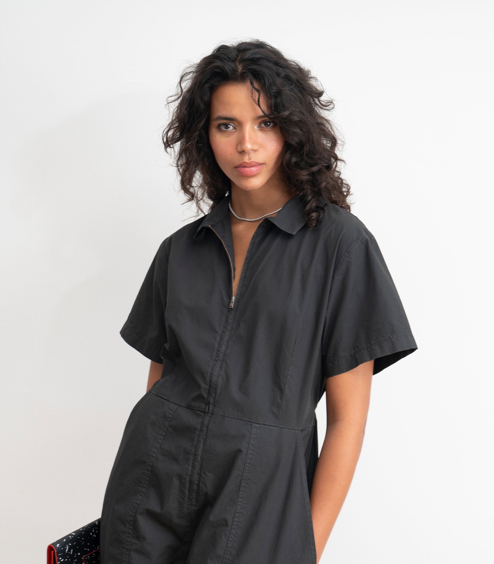 Clara Short Sleeve Parachute Leg Jumpsuit - Black