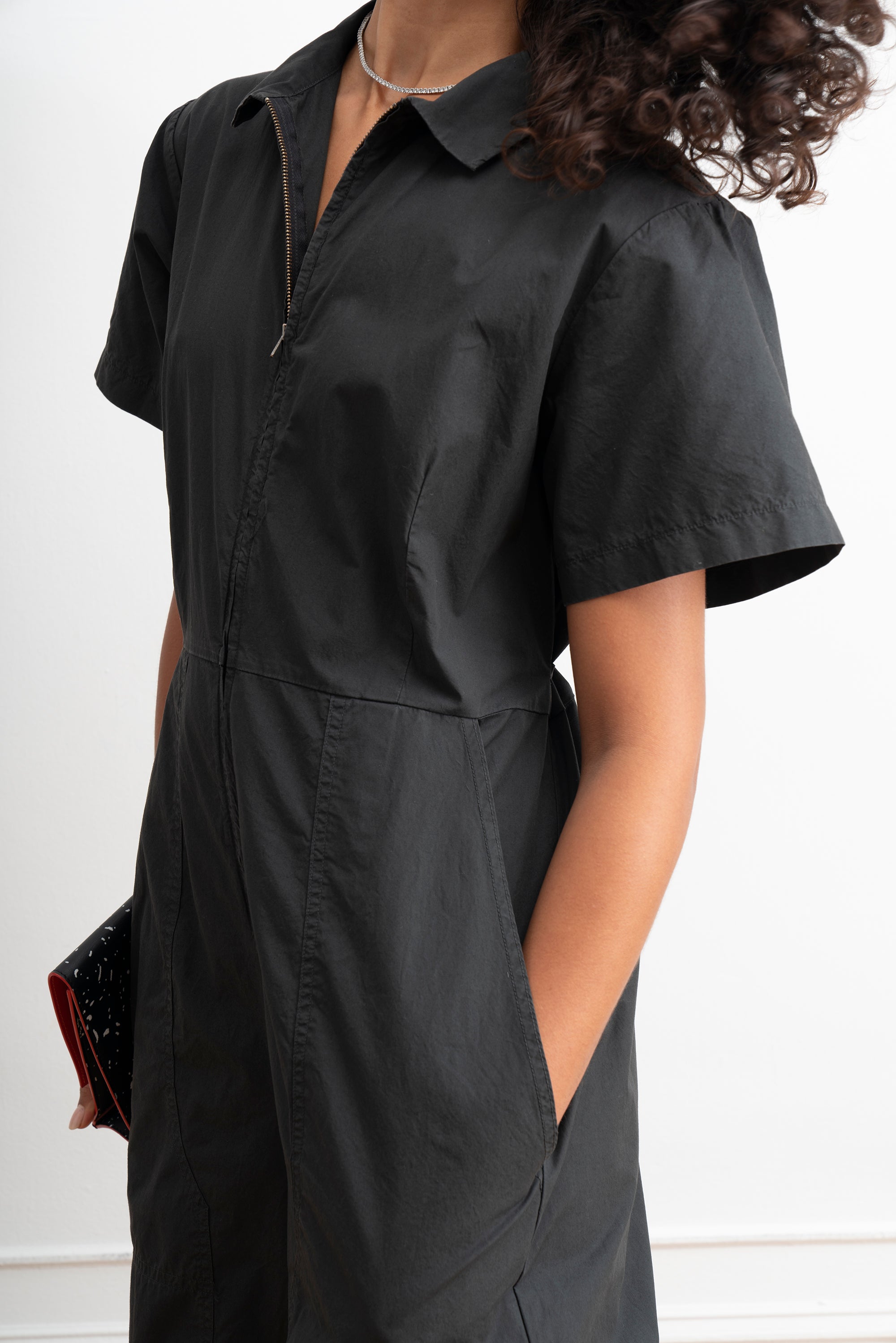 Clara Short Sleeve Parachute Leg Jumpsuit - Black