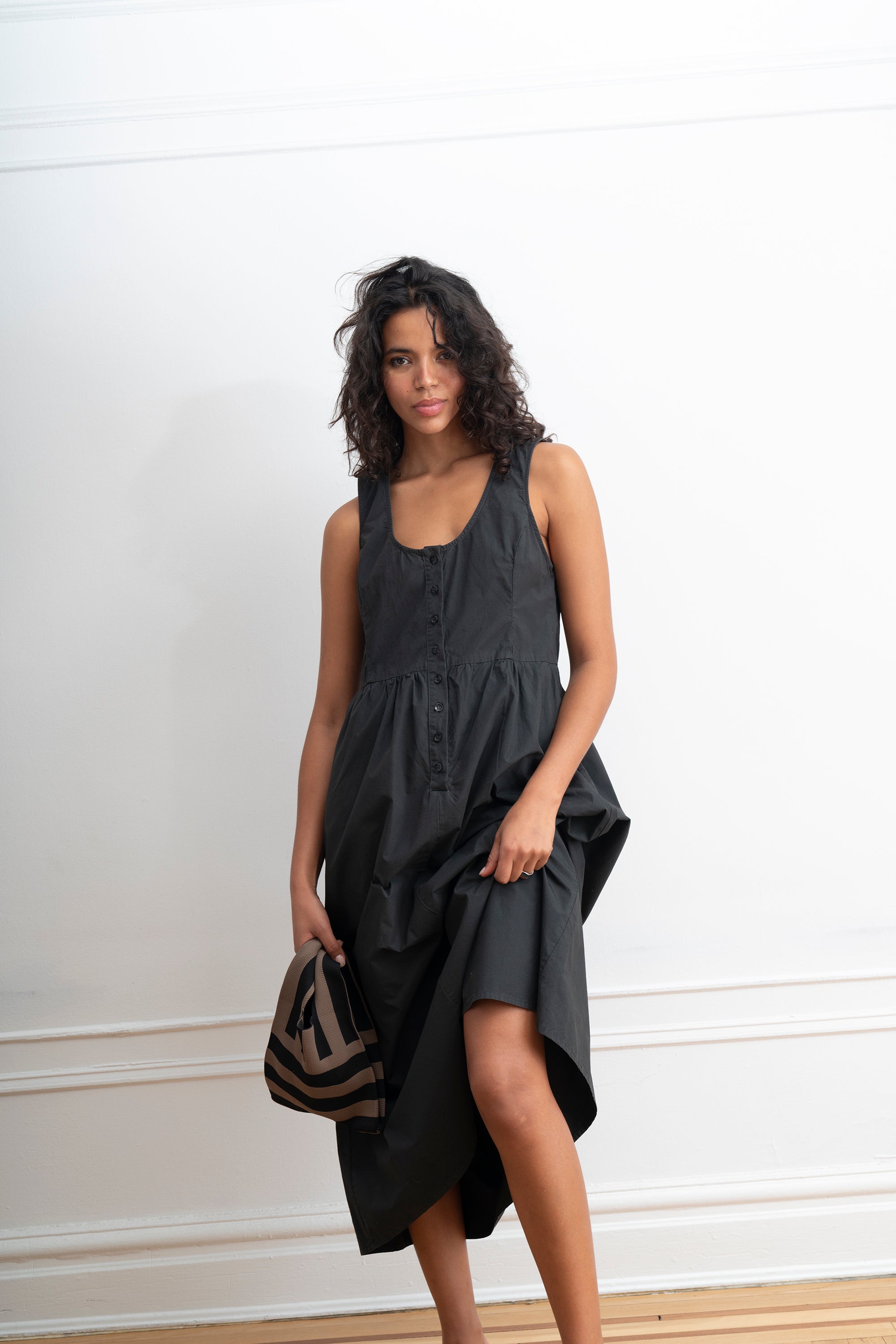 Sierra Button Up Midi Dress - Black