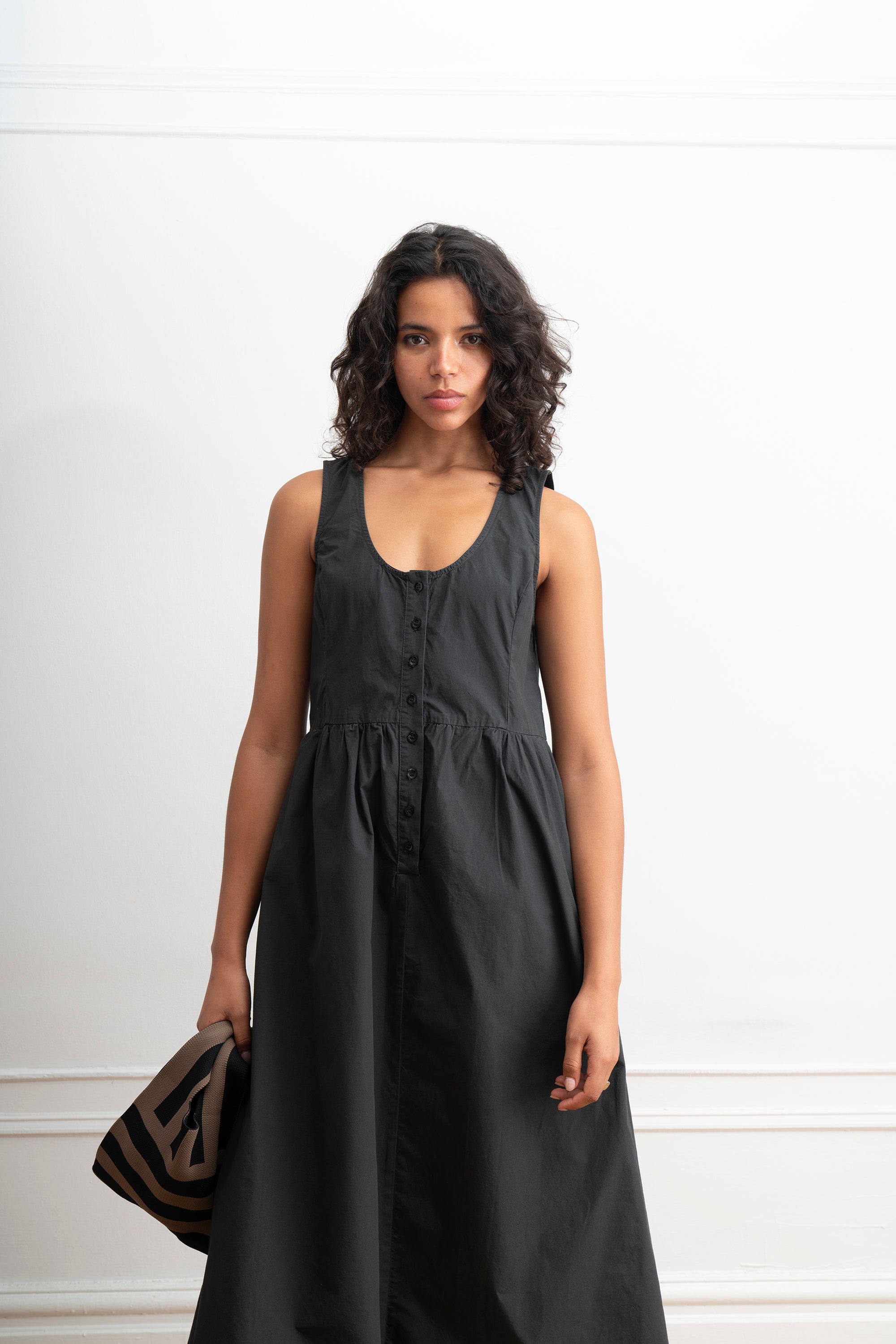 Sierra Button Up Midi Dress - Black
