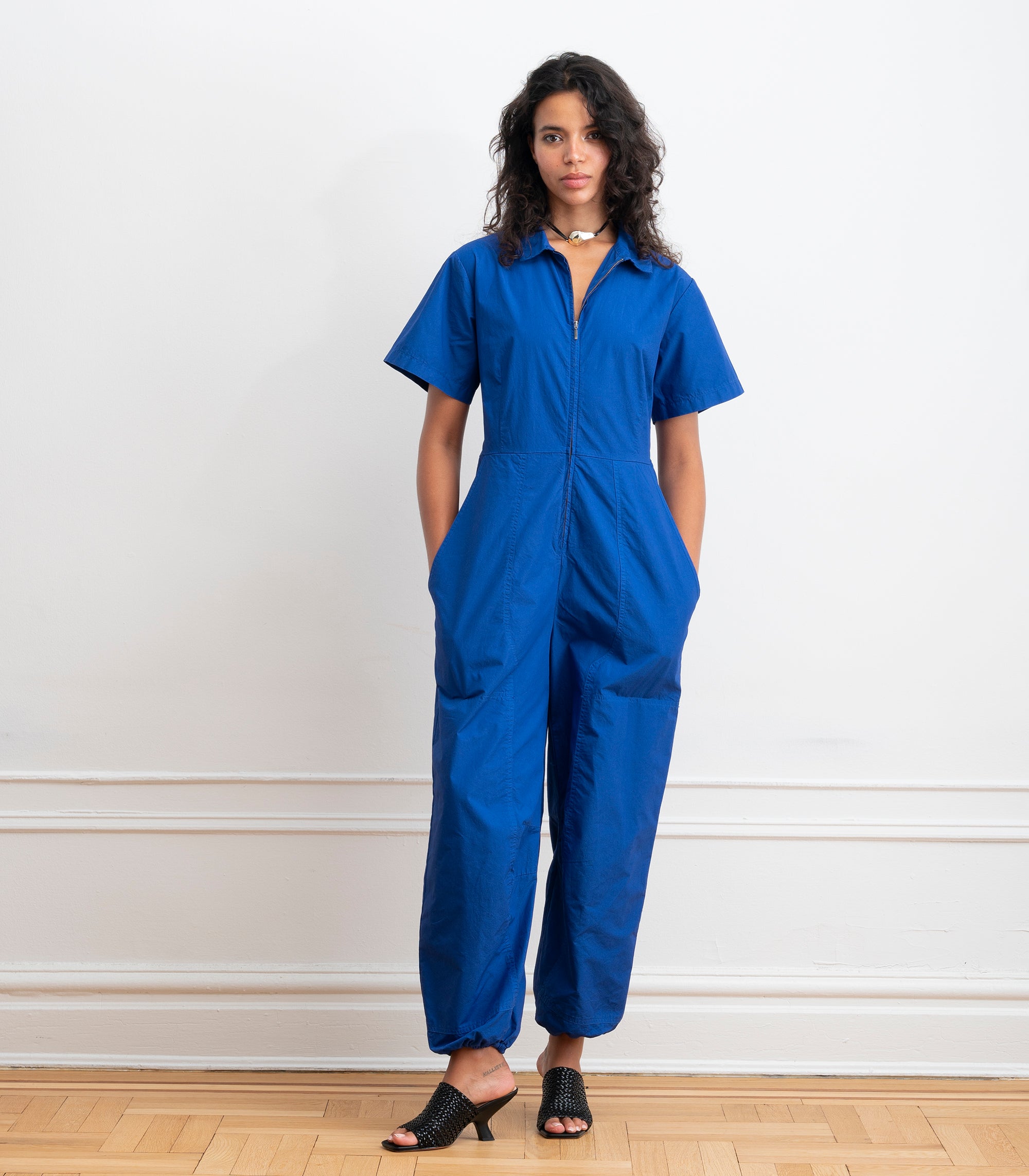 Clara Short Sleeve Parachute Leg Jumpsuit - Blueberry