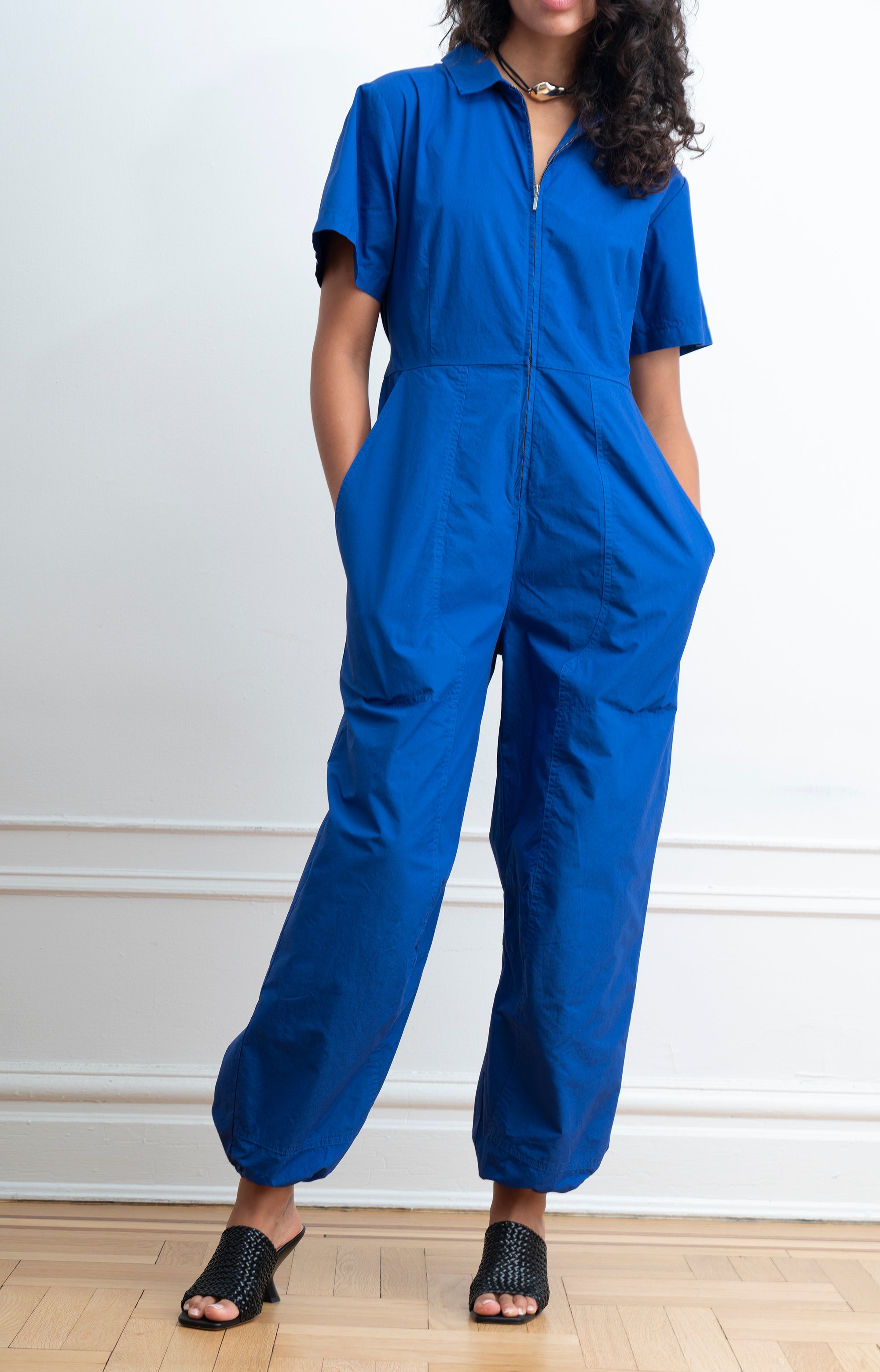 Clara Short Sleeve Parachute Leg Jumpsuit - Blueberry
