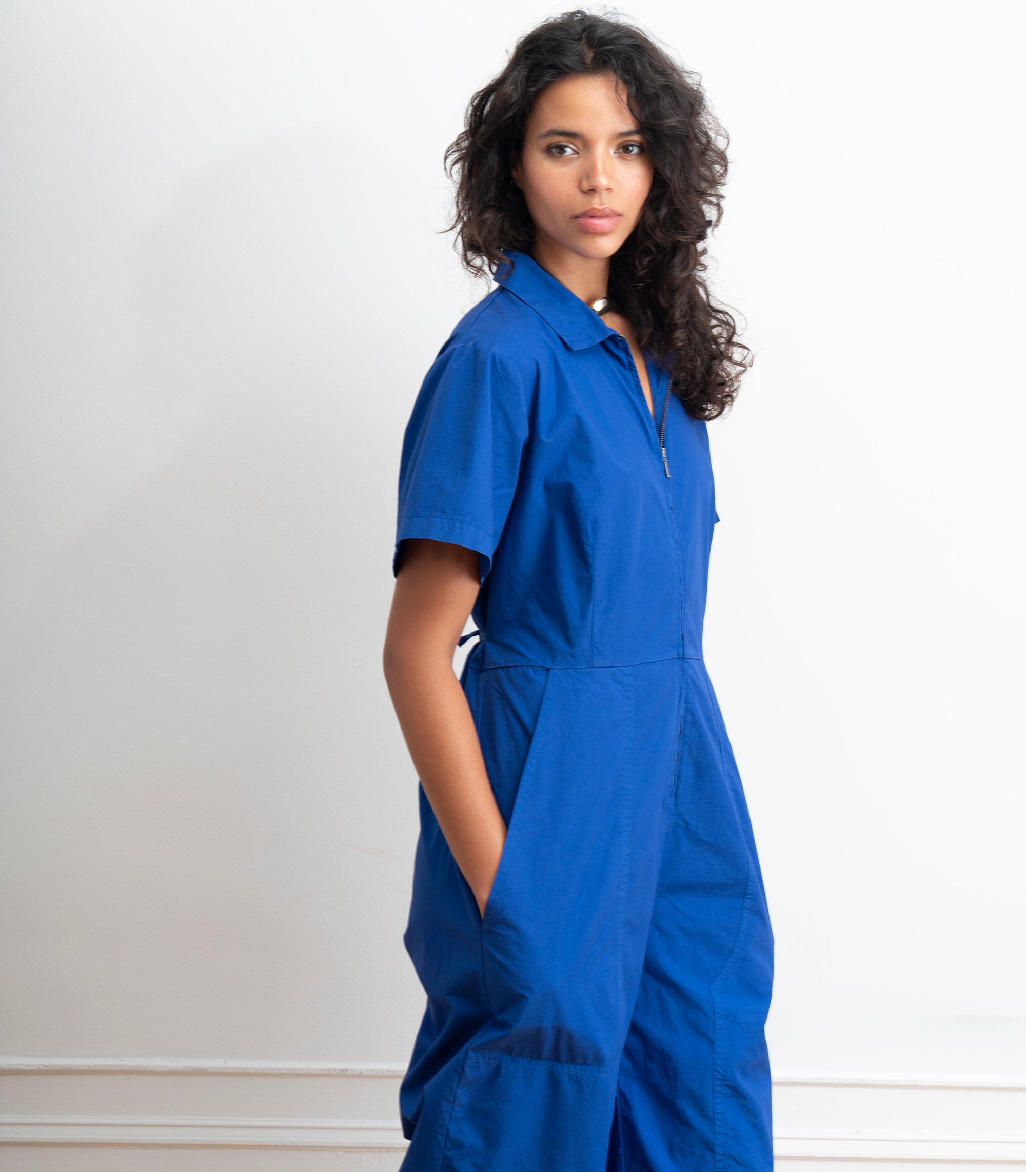 Clara Short Sleeve Parachute Leg Jumpsuit - Blueberry