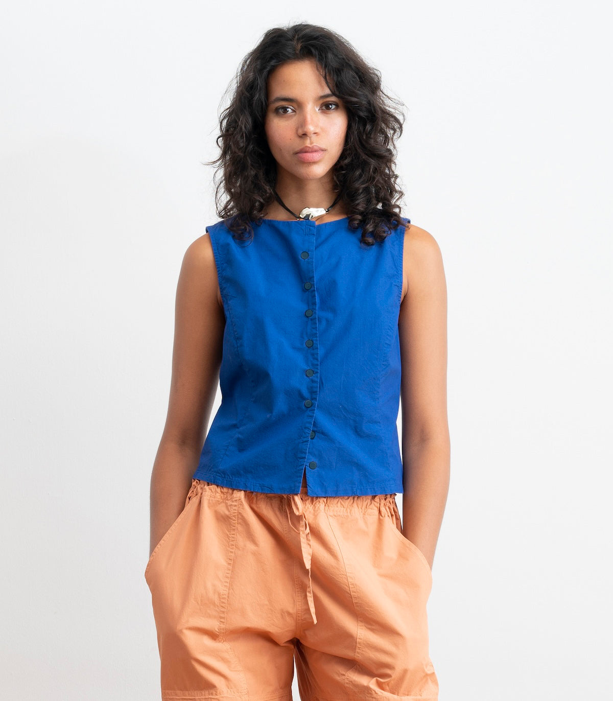 Hannah Cropped Tie Vest - Blueberry