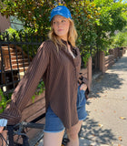 Elise Oversized Button Up Shirt - Brown Stripe