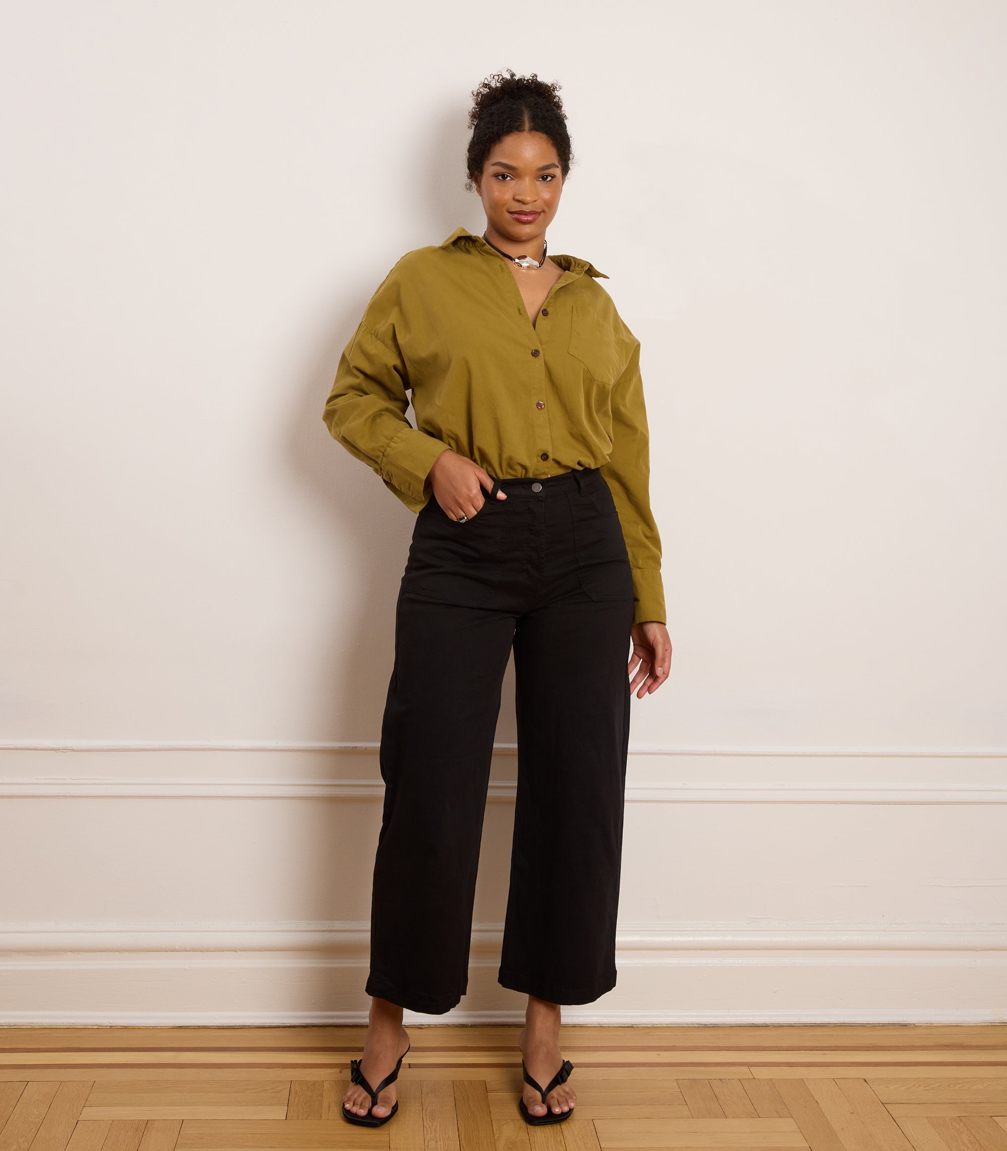 Simone Wide Crop Pants - Black