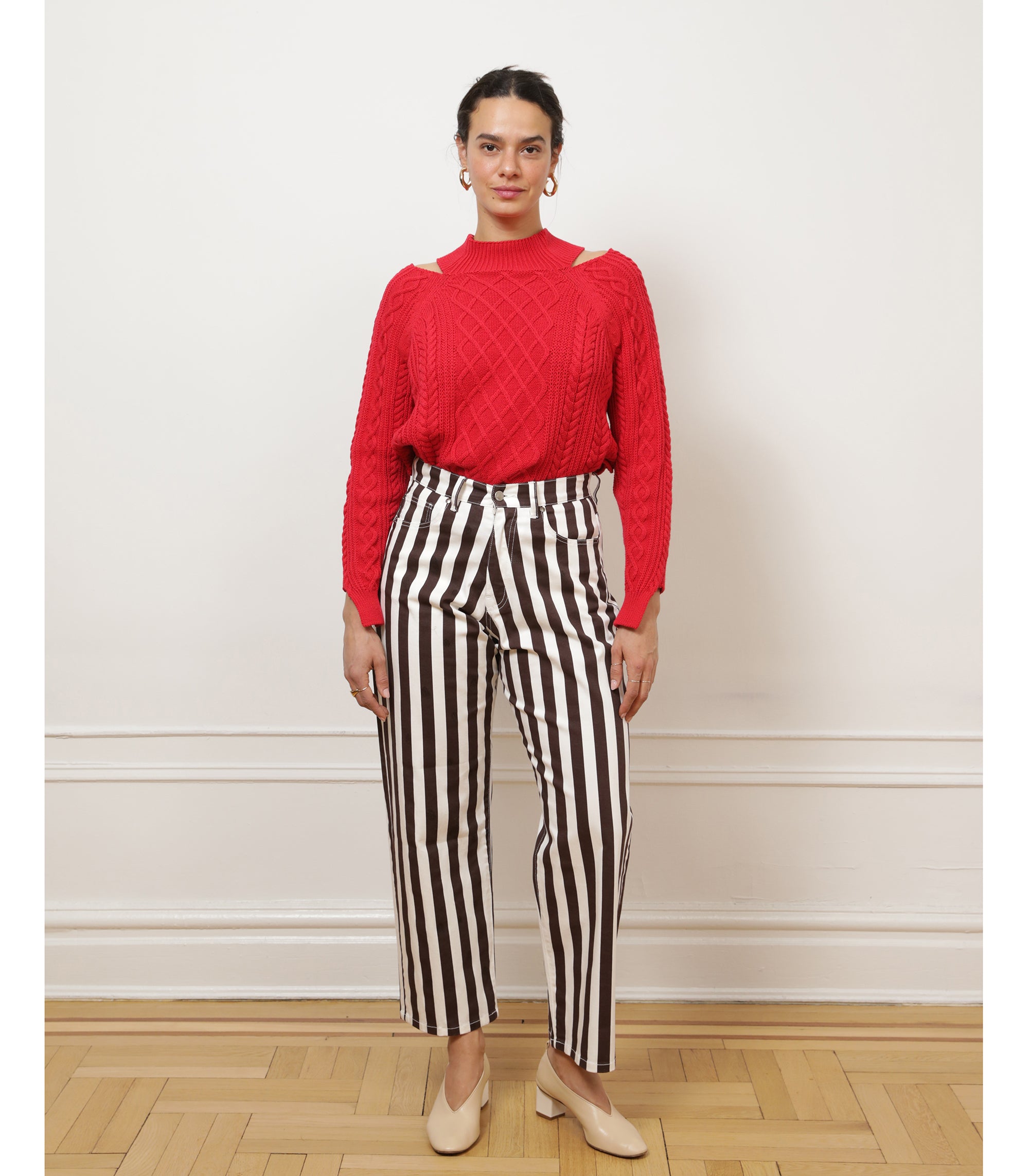 Amelia Barrel Trousers - Chestnut Stripe
