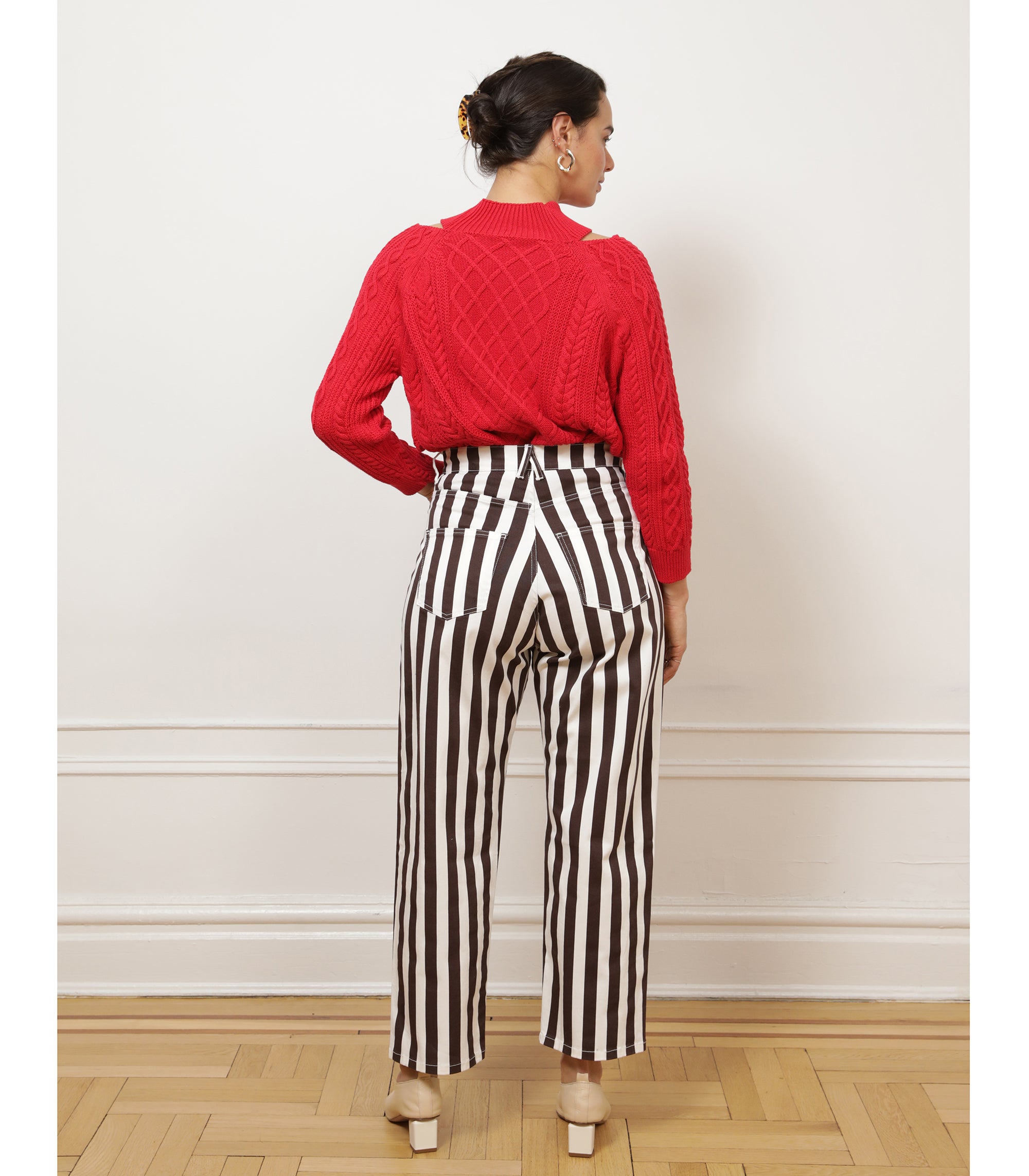 Amelia Barrel Trousers - Chestnut Stripe