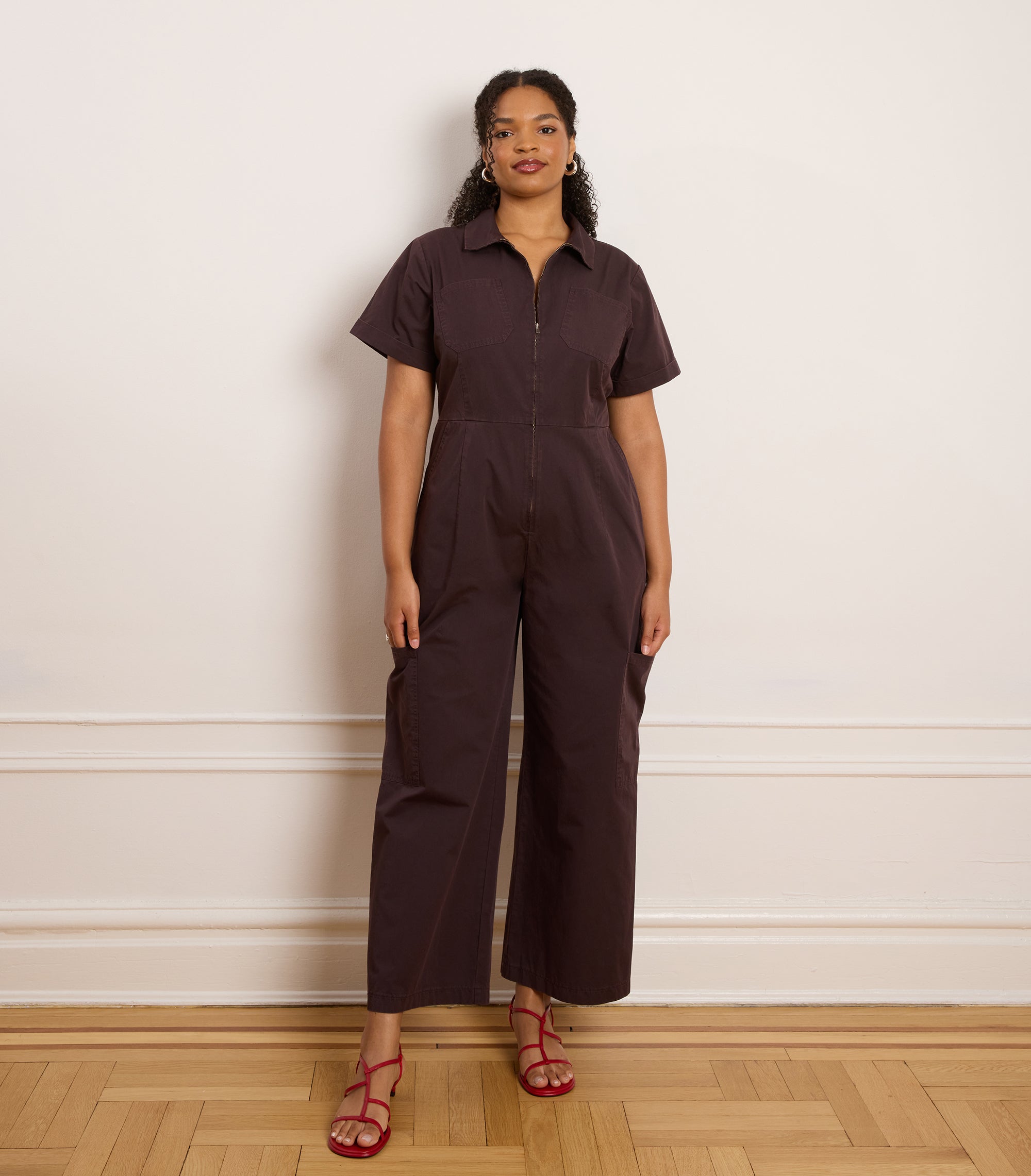 Bella Short Sleeve Cargo Jumpsuit - Dark Cocoa