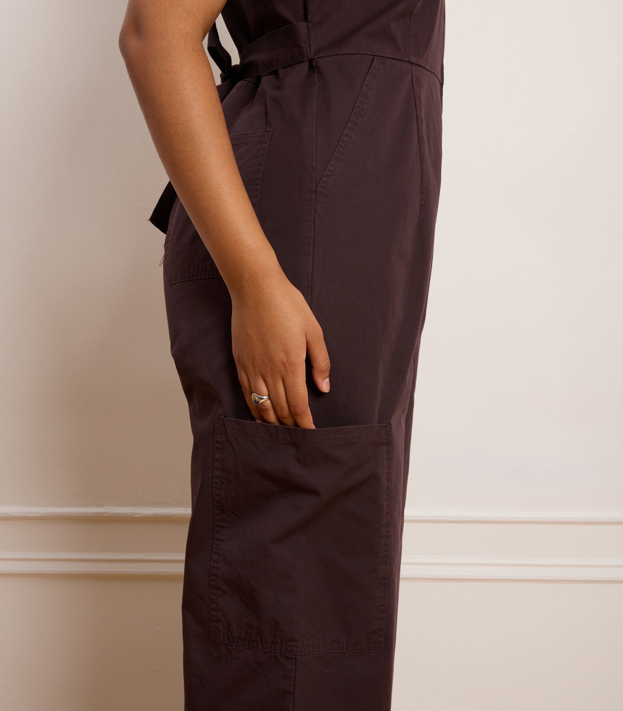Bella Short Sleeve Cargo Jumpsuit - Dark Cocoa