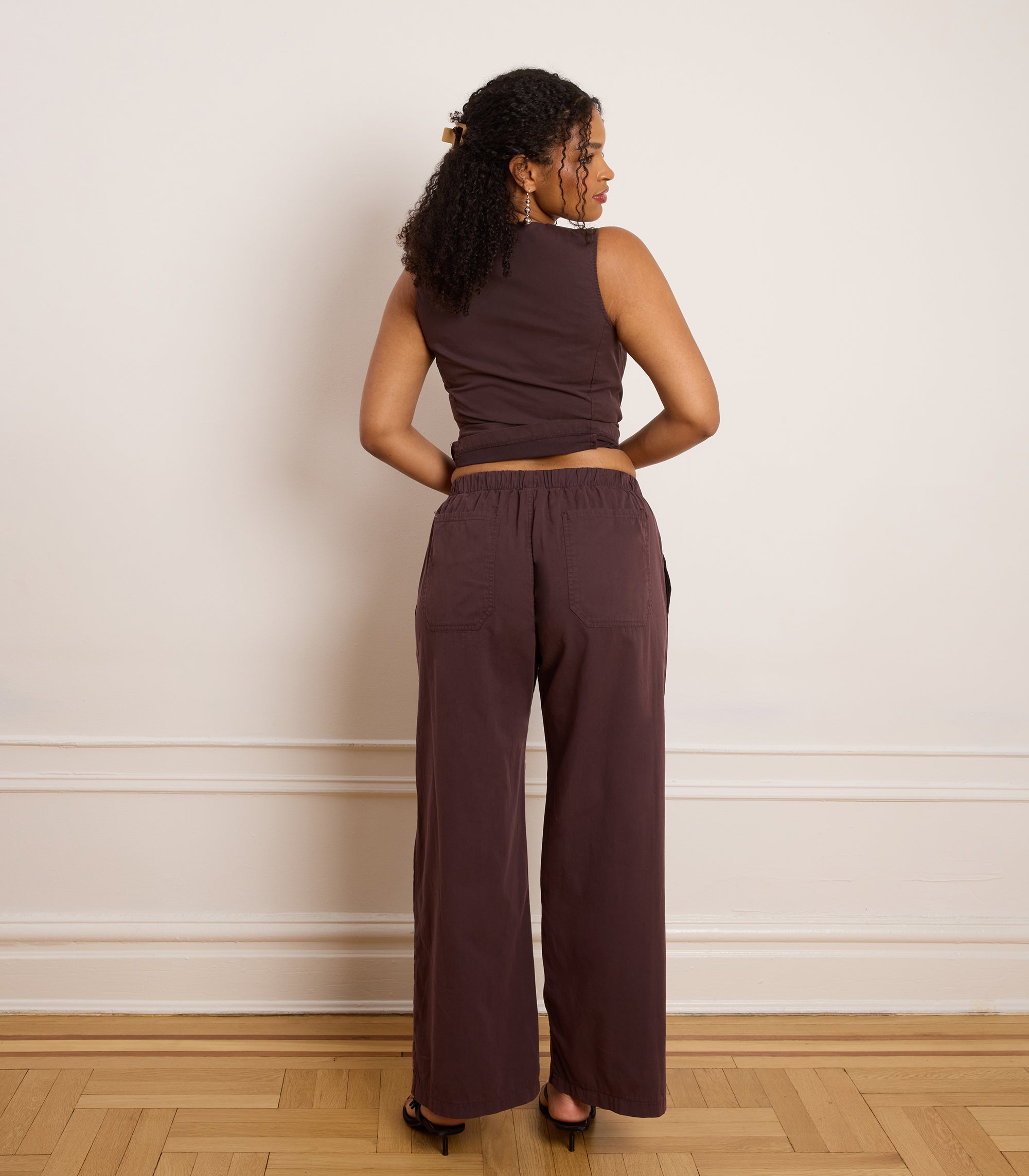 Rachel Elastic Waist Carpenter Pants - Dark Cocoa