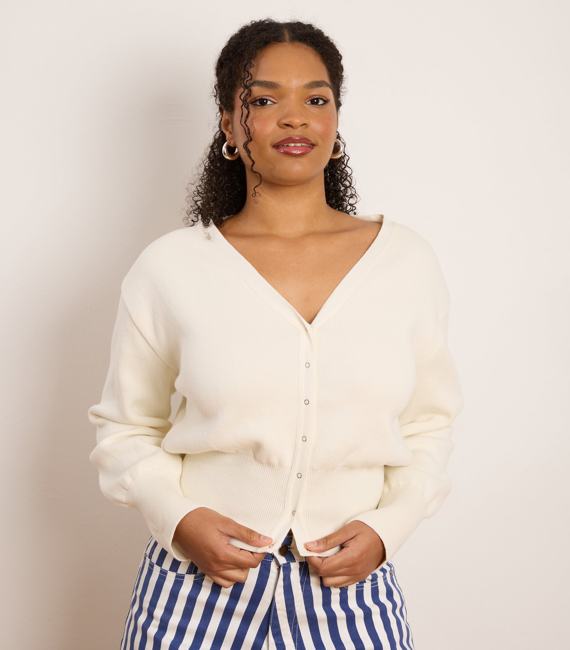 Celia Cropped Snap Cardigan - Cream