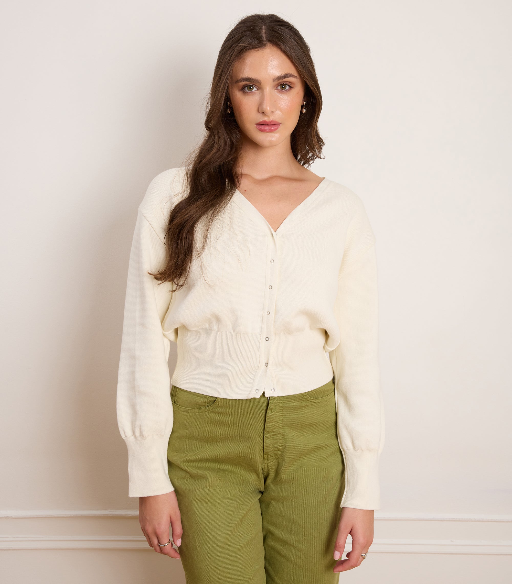 Celia Cropped Snap Cardigan - Cream