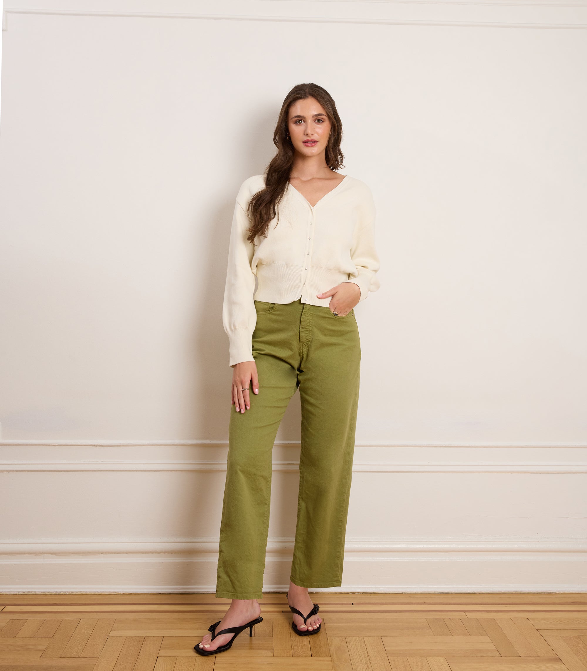 Celia Cropped Snap Cardigan - Cream