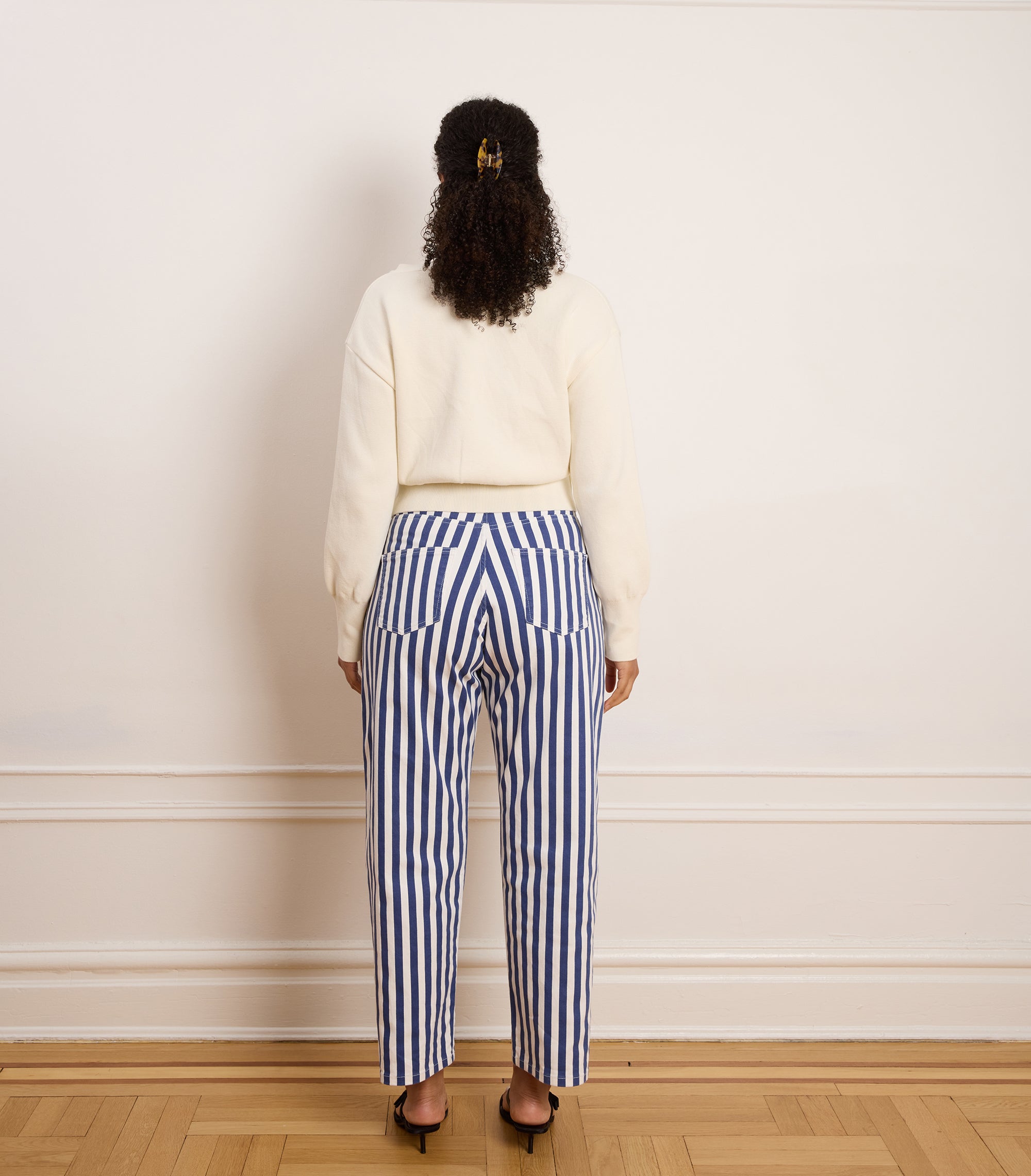 Amelia Barrel Leg Pants - Navy Stripe