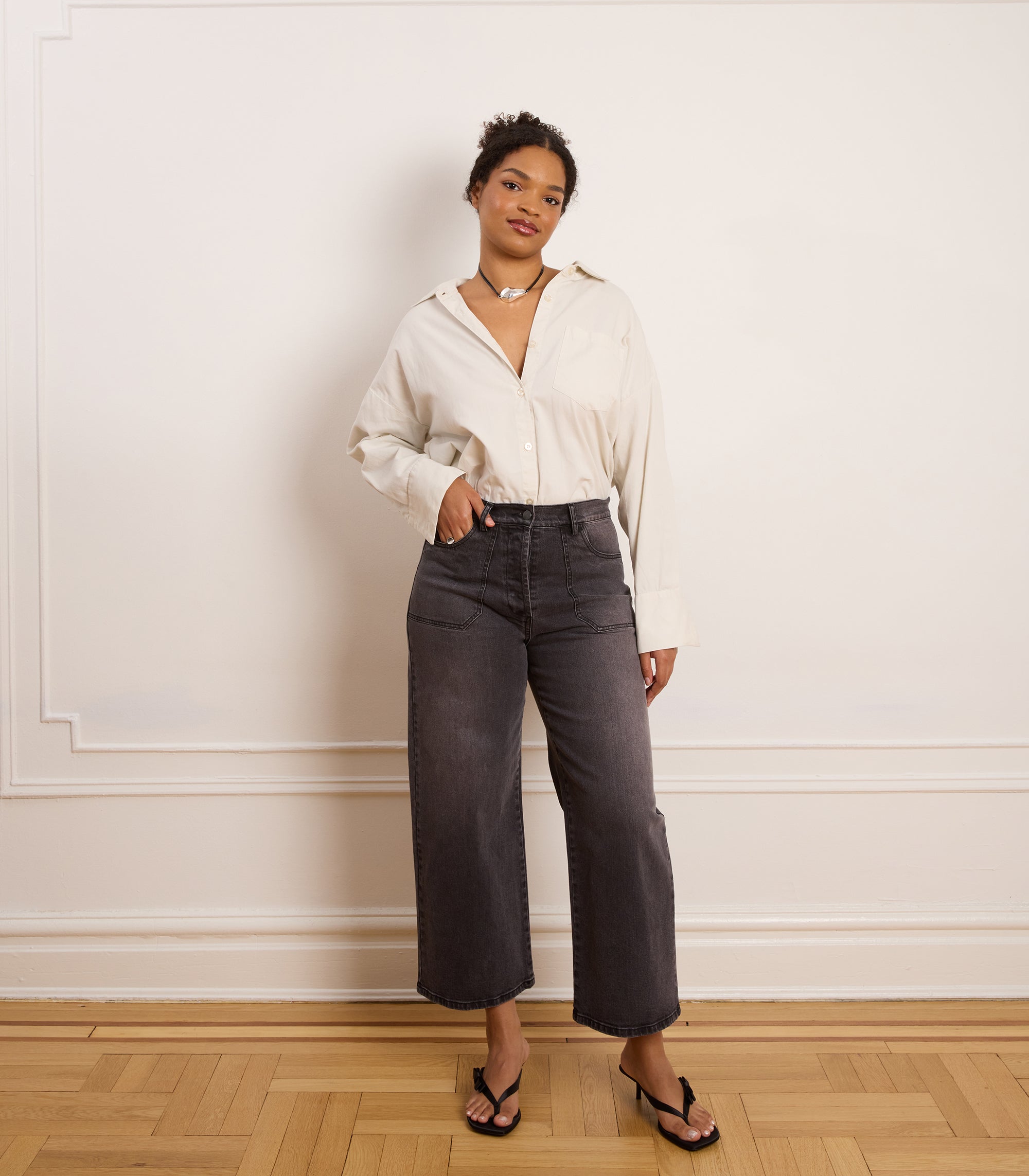 Simone Wide Crop Jeans - Gray