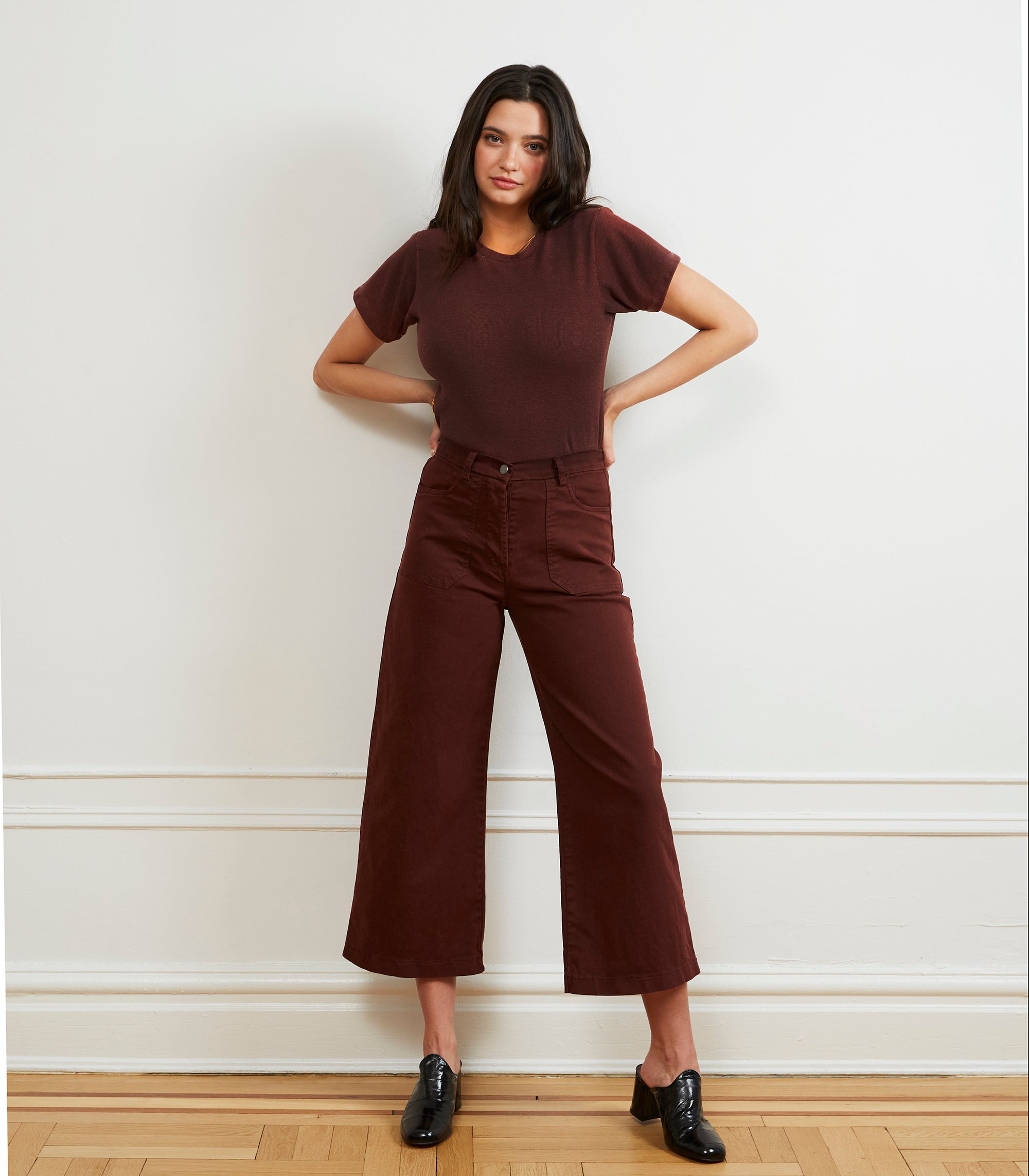 Simone Wide Crop Pants - Coffee SAMPLE SALE