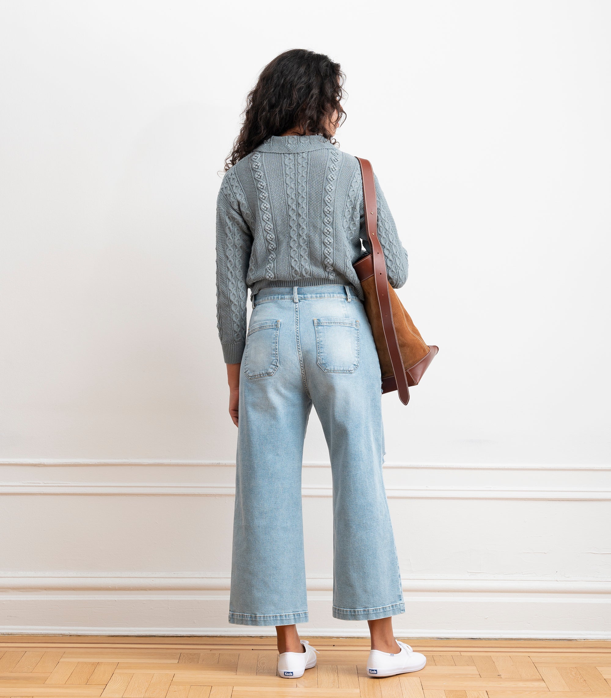 Michelle Cable-Knit Collar Cardigan - Gray