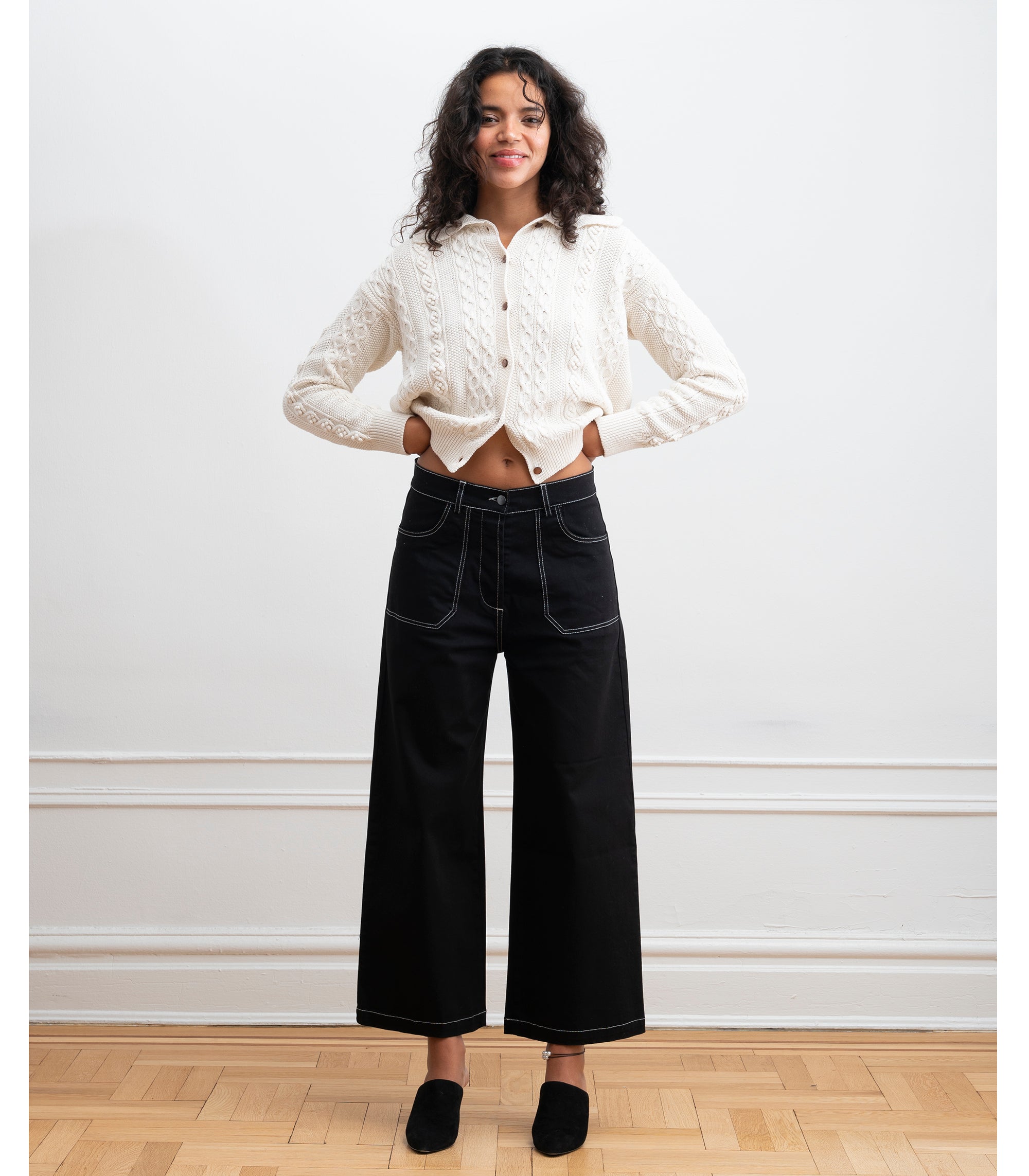 Simone Wide Crop Pants - Black & White