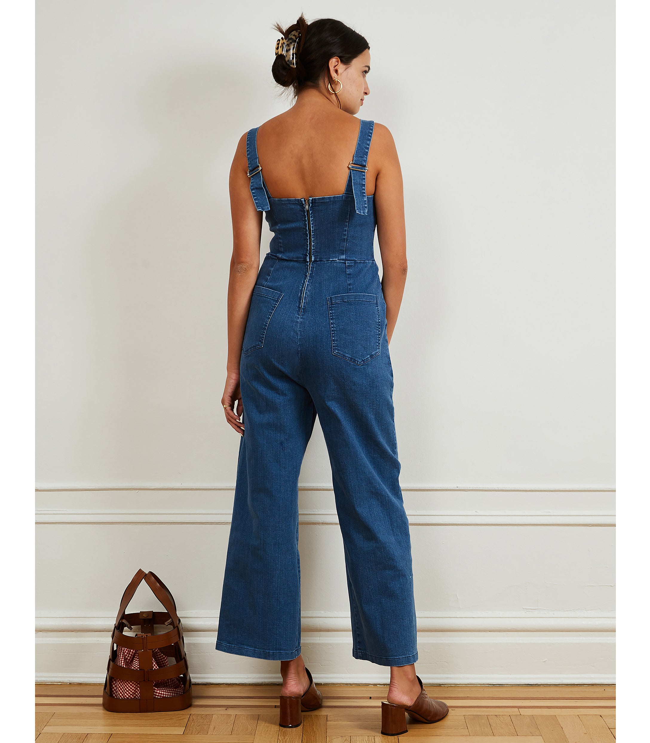 Brenda Square Neck Wide Leg Jumpsuit - Washed Indigo