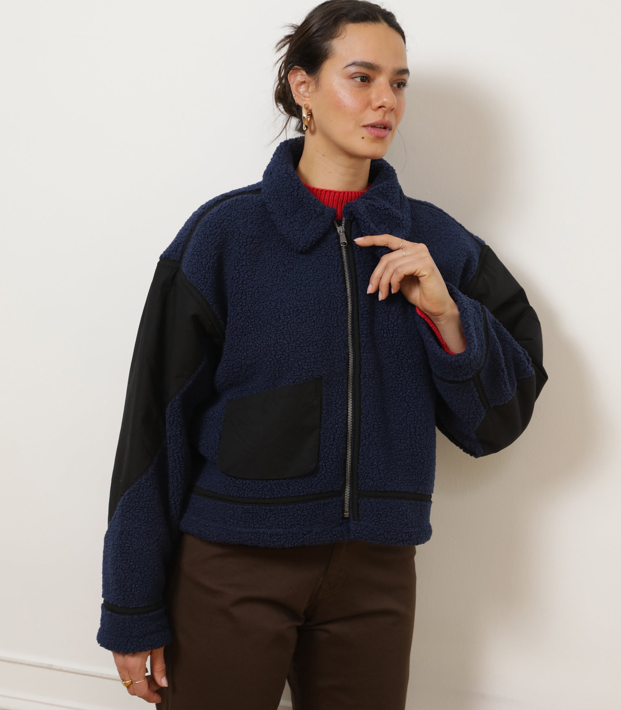 Vanessa Shearling Bomber Jacket - Navy