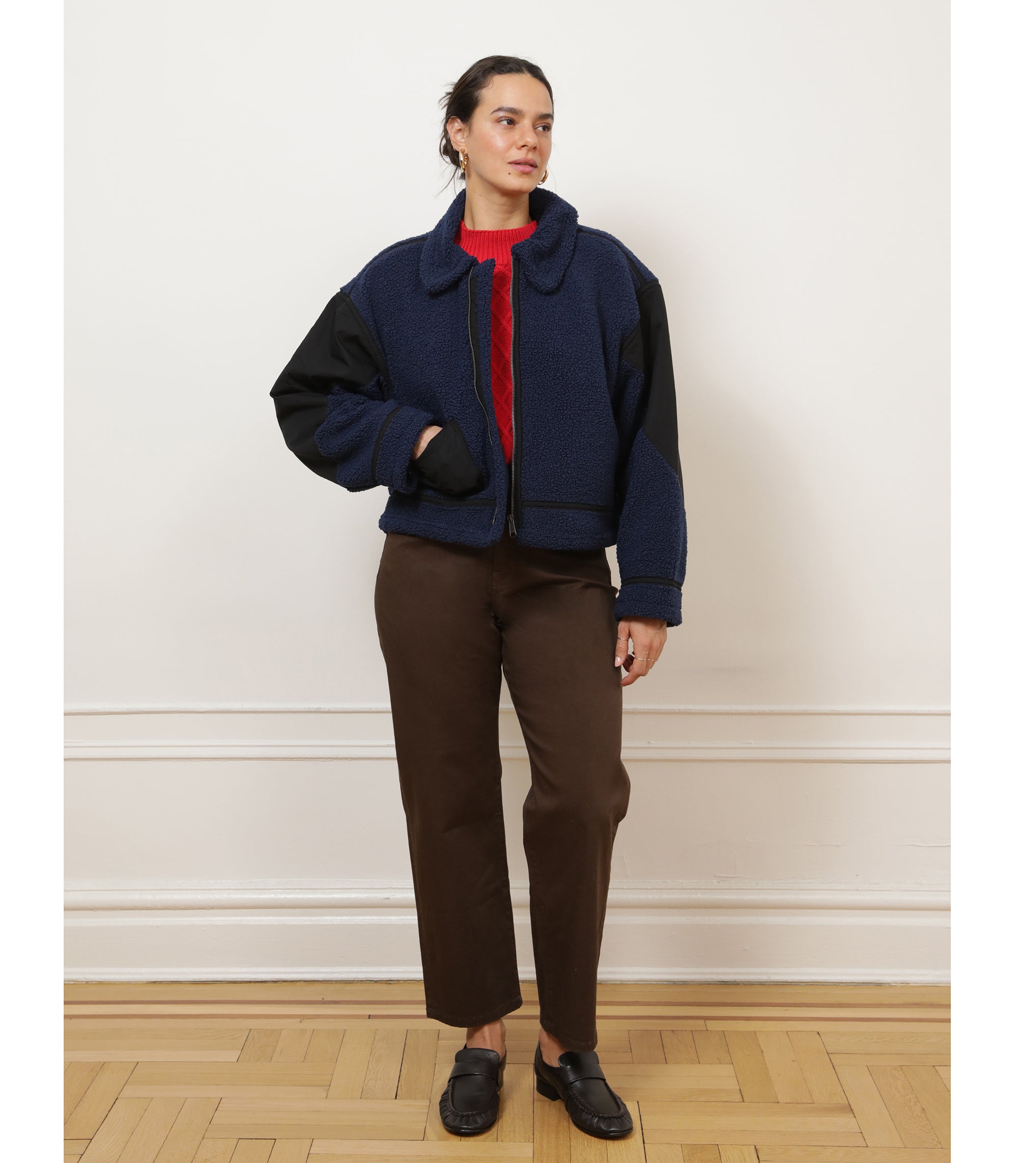 Vanessa Shearling Bomber Jacket - Navy