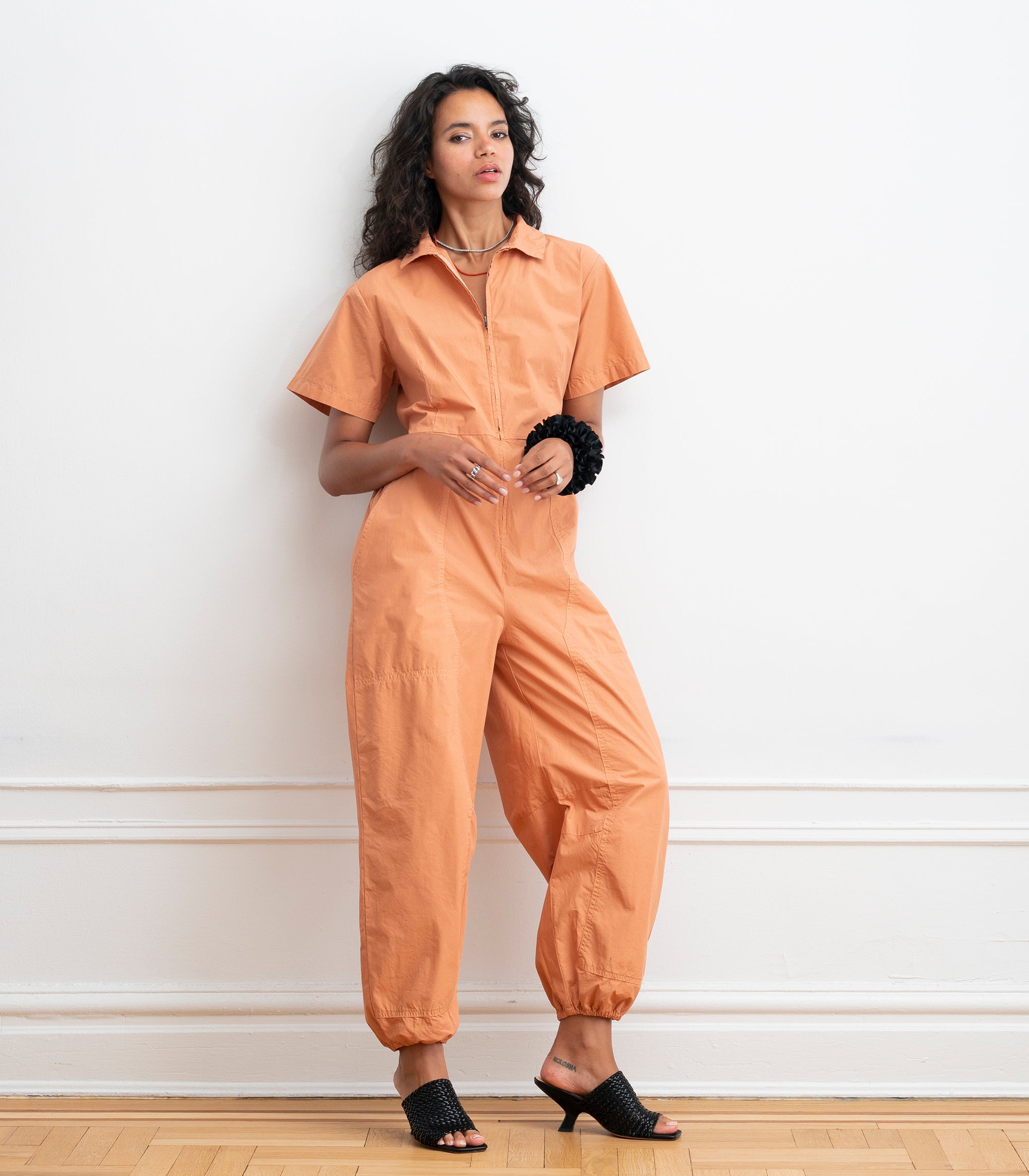 Clara Short Sleeve Parachute Leg Jumpsuit - Peach SS26