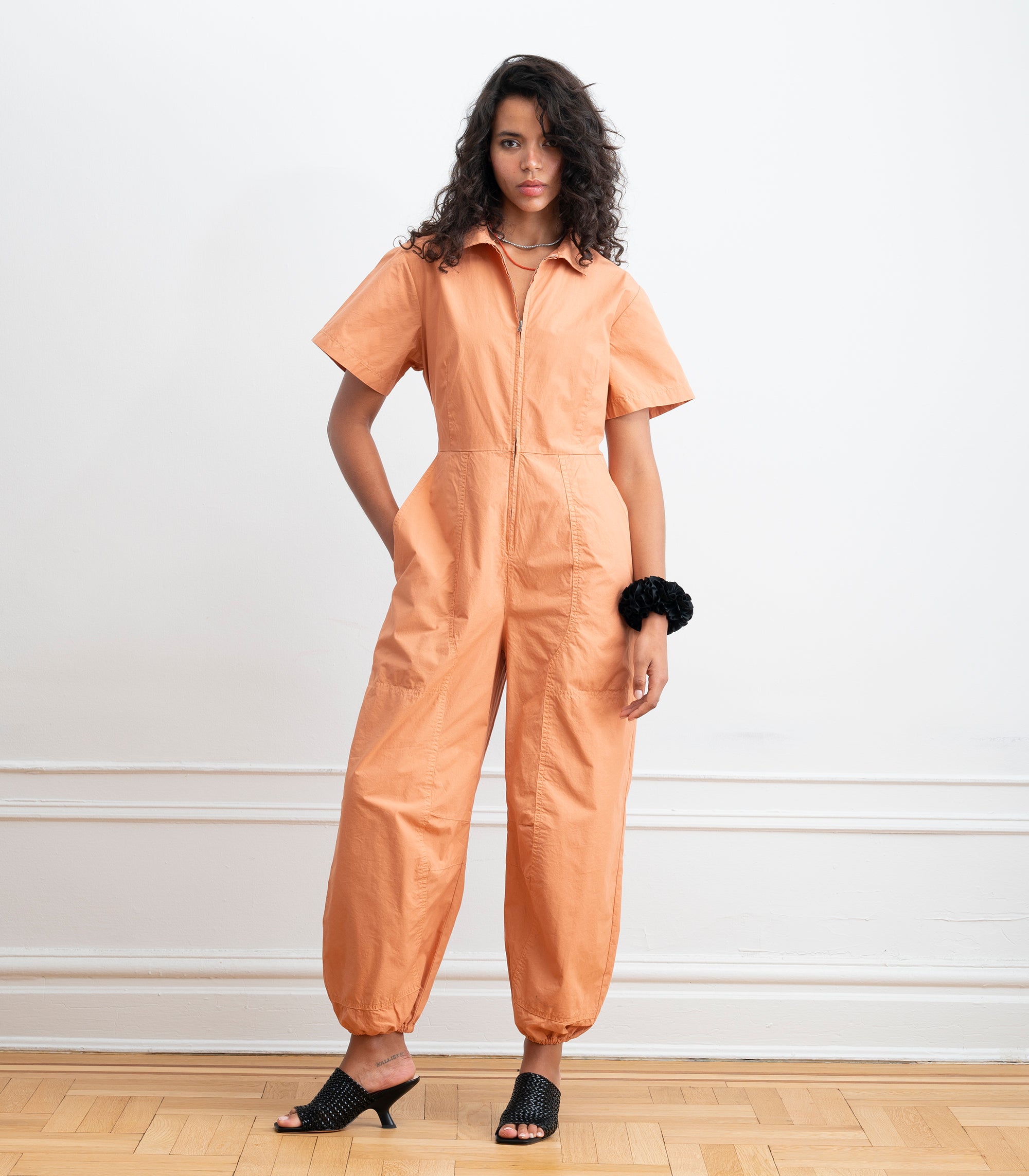 Clara Short Sleeve Parachute Leg Jumpsuit - Peach SS26