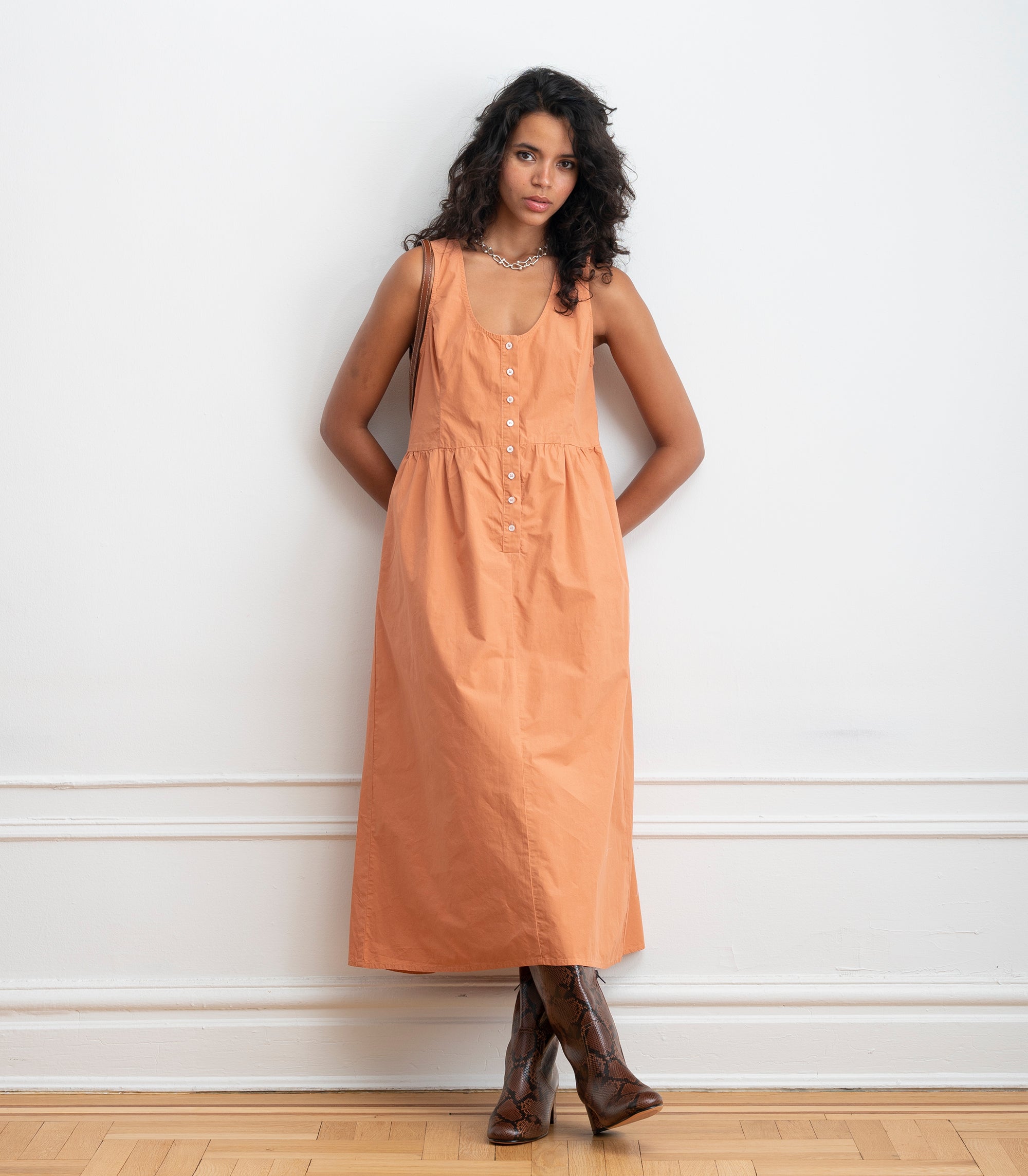 Sierra Button Up Midi Dress - Peach SS26