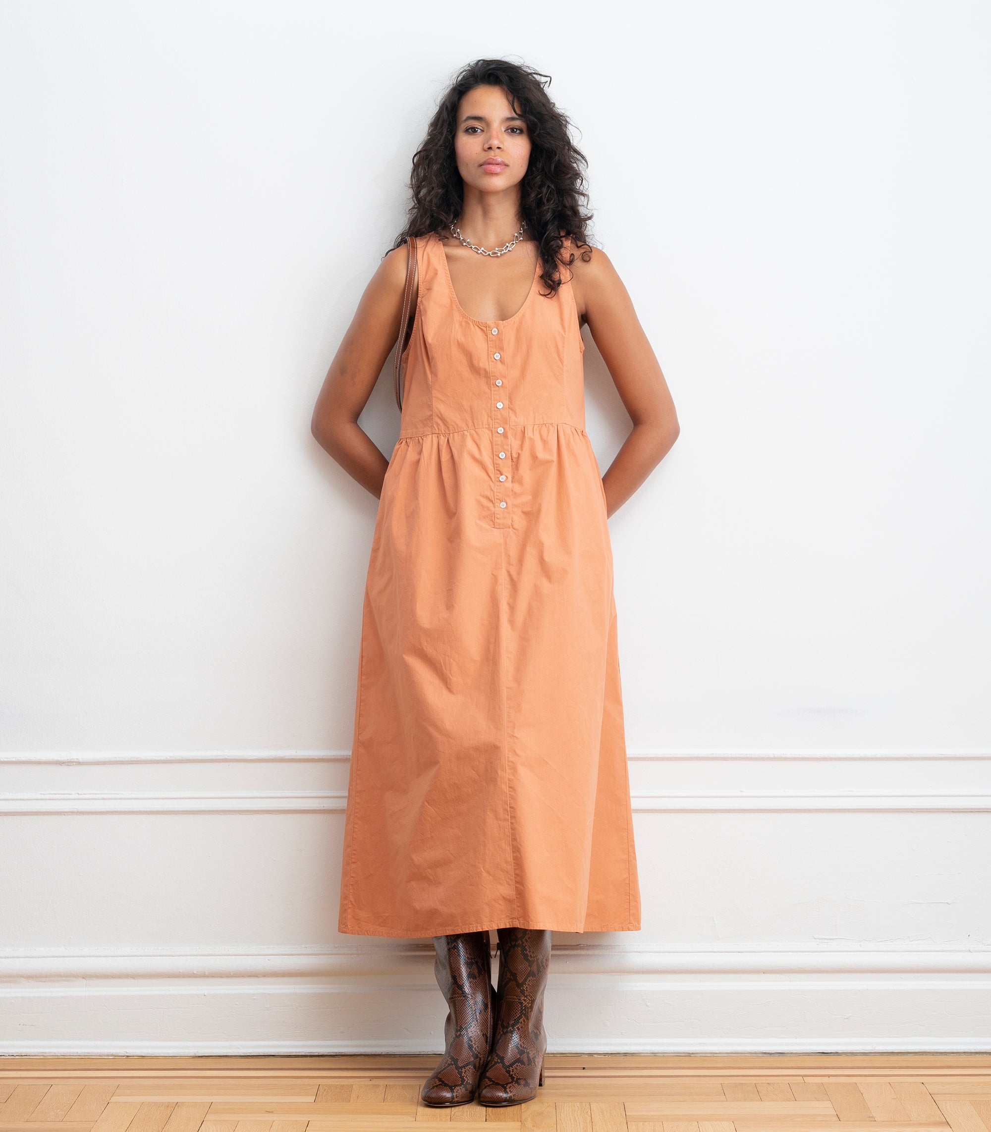 Sierra Button Up Midi Dress - Peach SS26