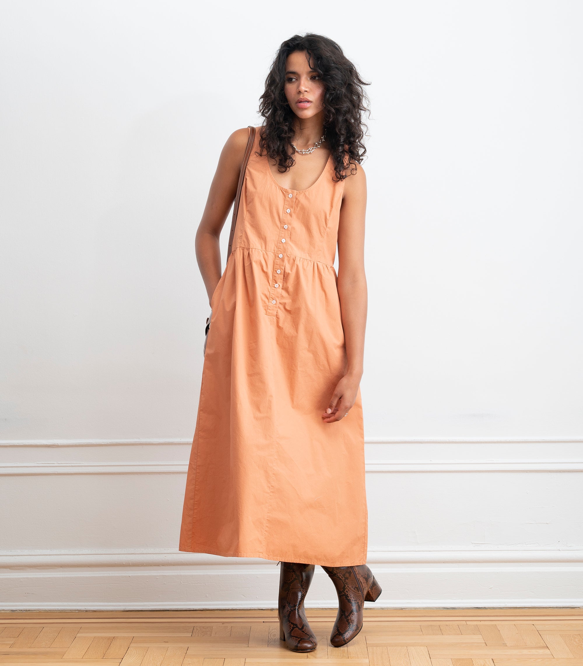 Sierra Button Up Midi Dress - Peach SS26