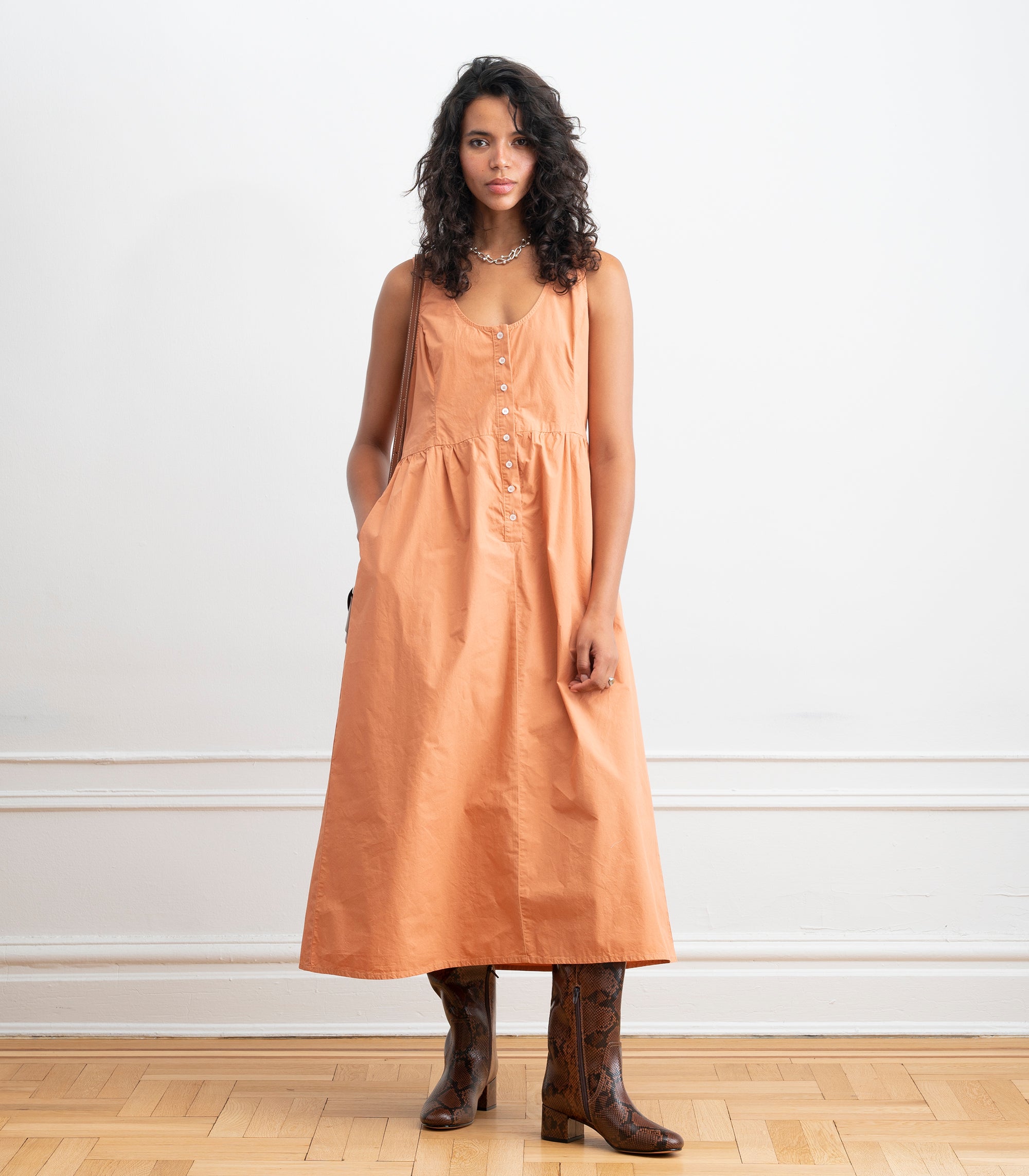 Sierra Button Up Midi Dress - Peach SS26