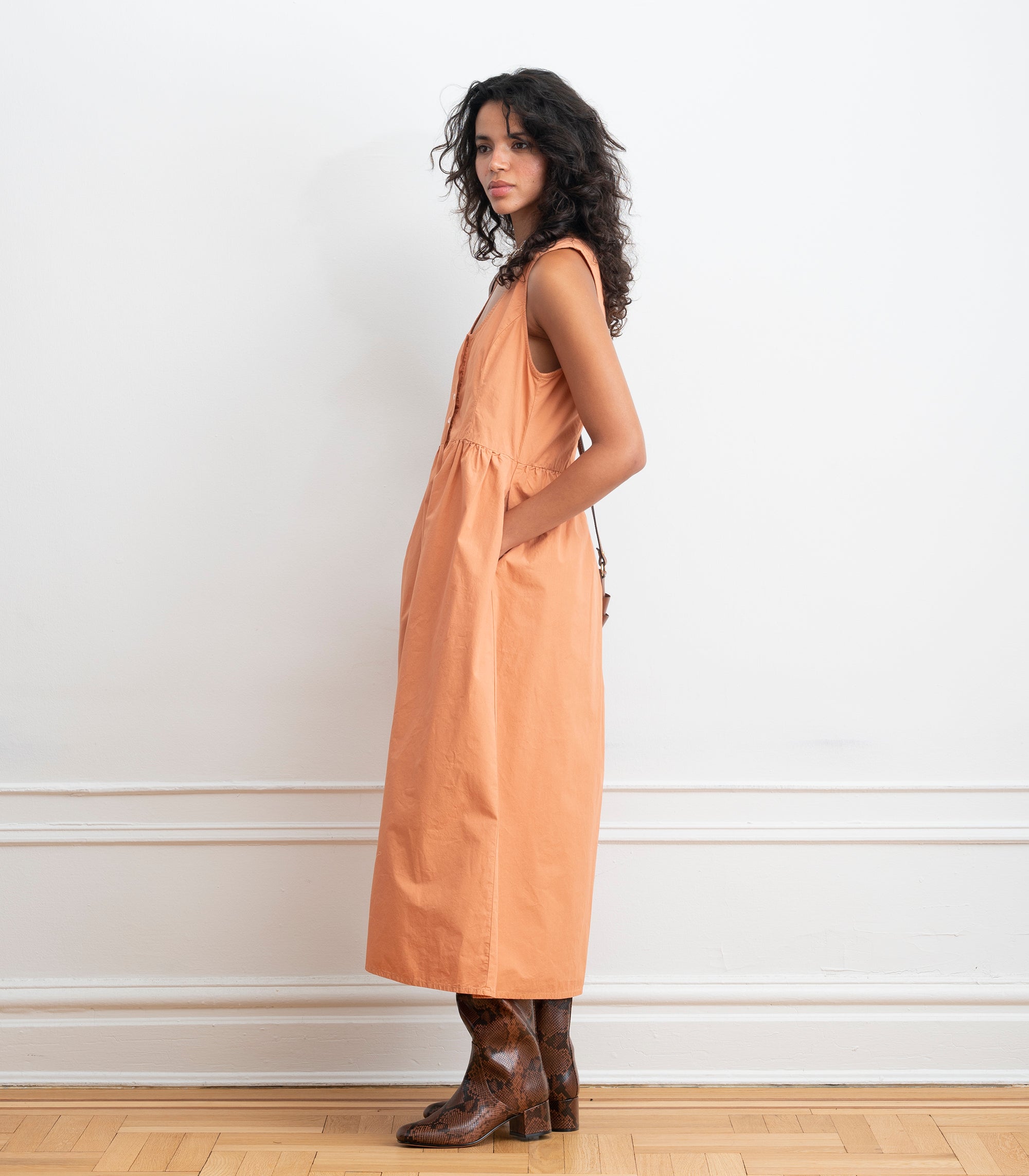 Sierra Button Up Midi Dress - Peach SS26