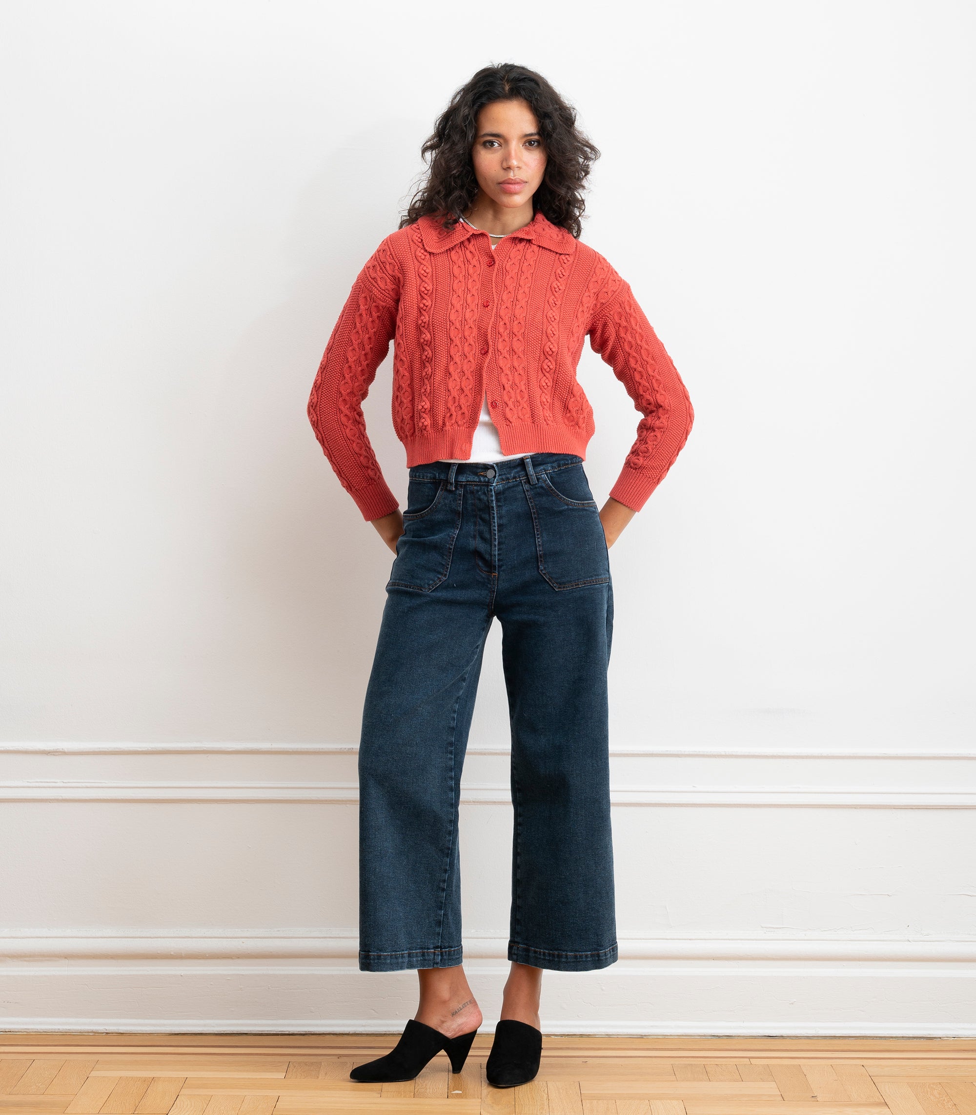 Michelle Cable-Knit Collar Cardigan - Strawberry SS26