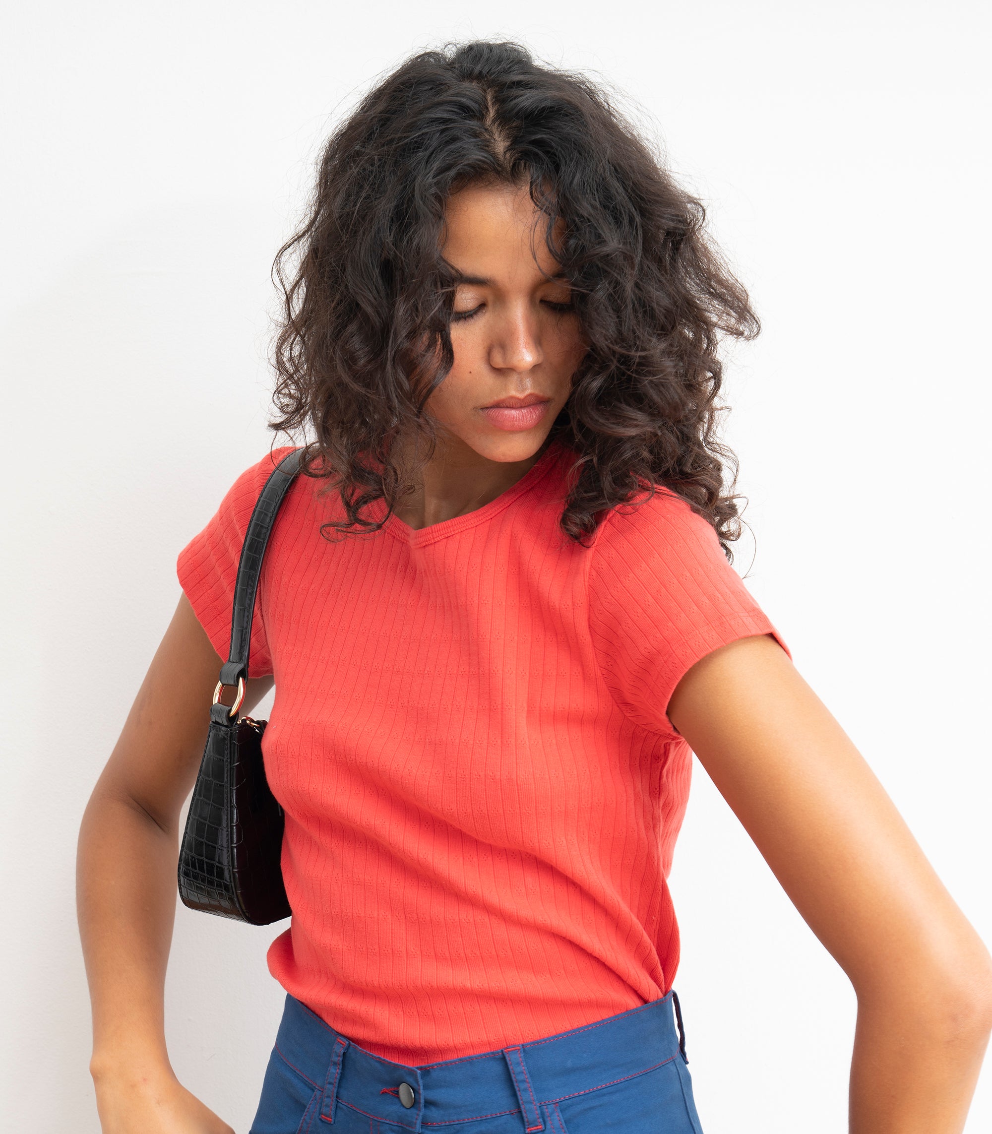 Miranda Pointelle Tee - Strawberry