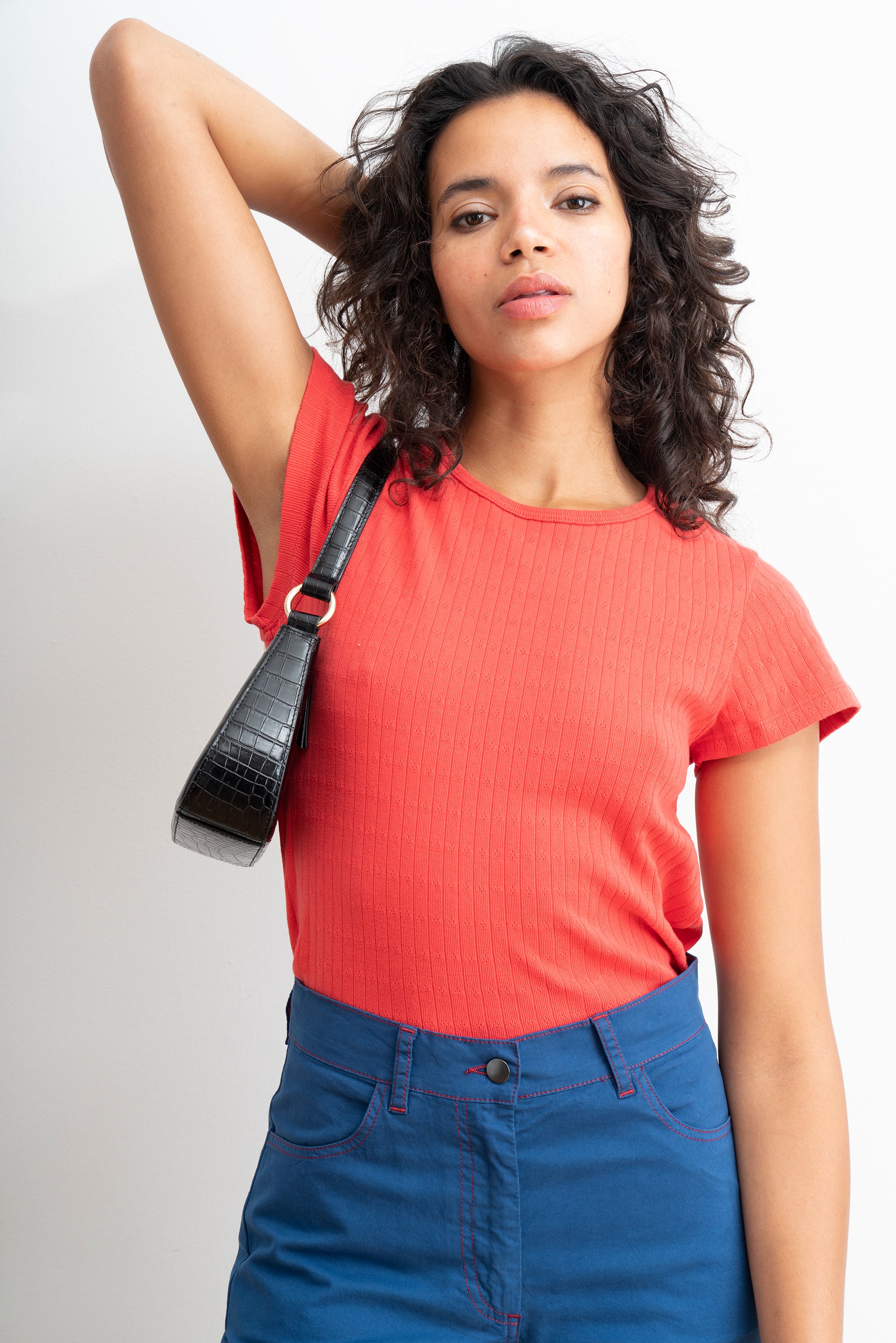 Miranda Pointelle Tee - Strawberry