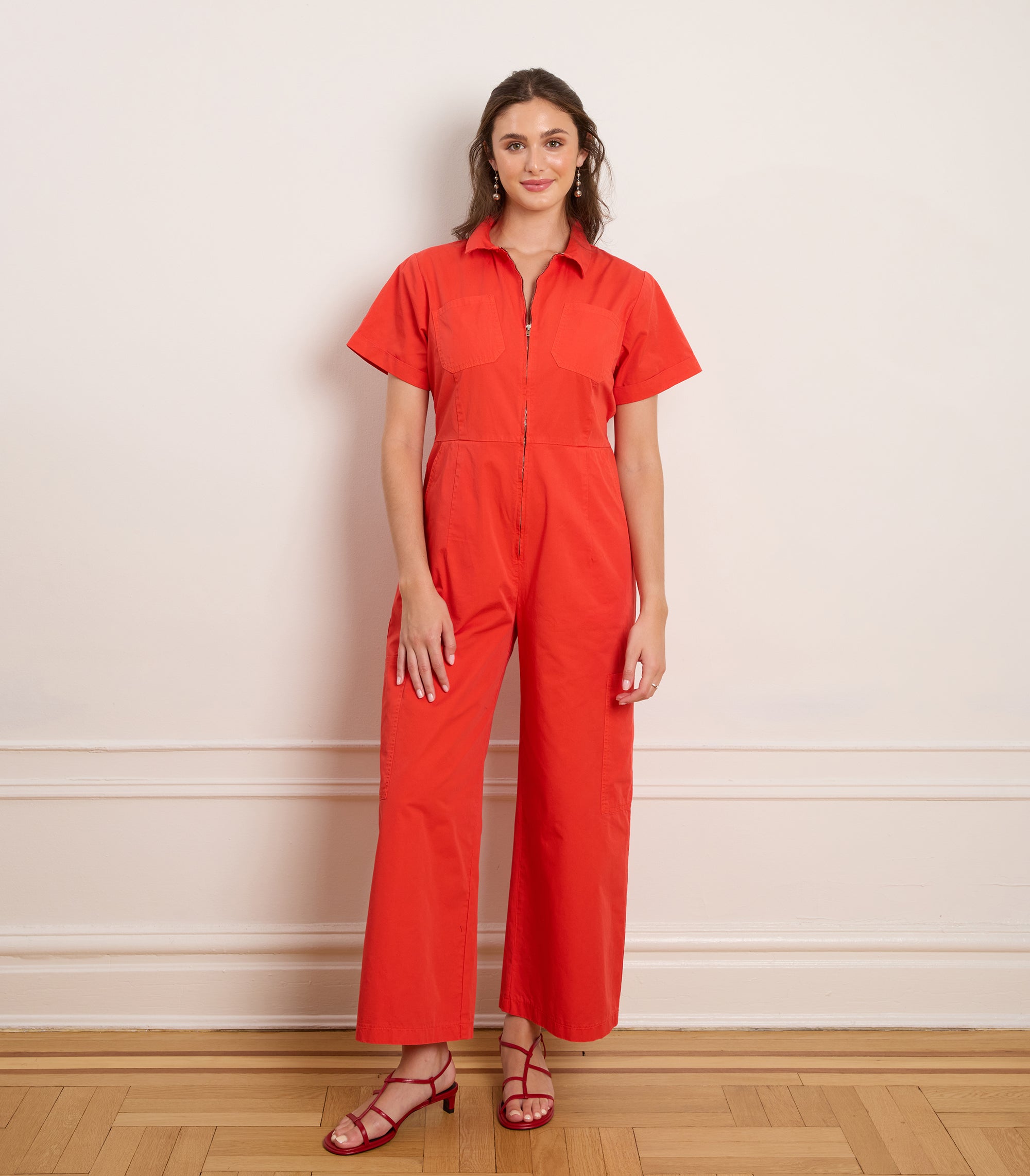 Bella Short Sleeve Cargo Jumpsuit - Tomato